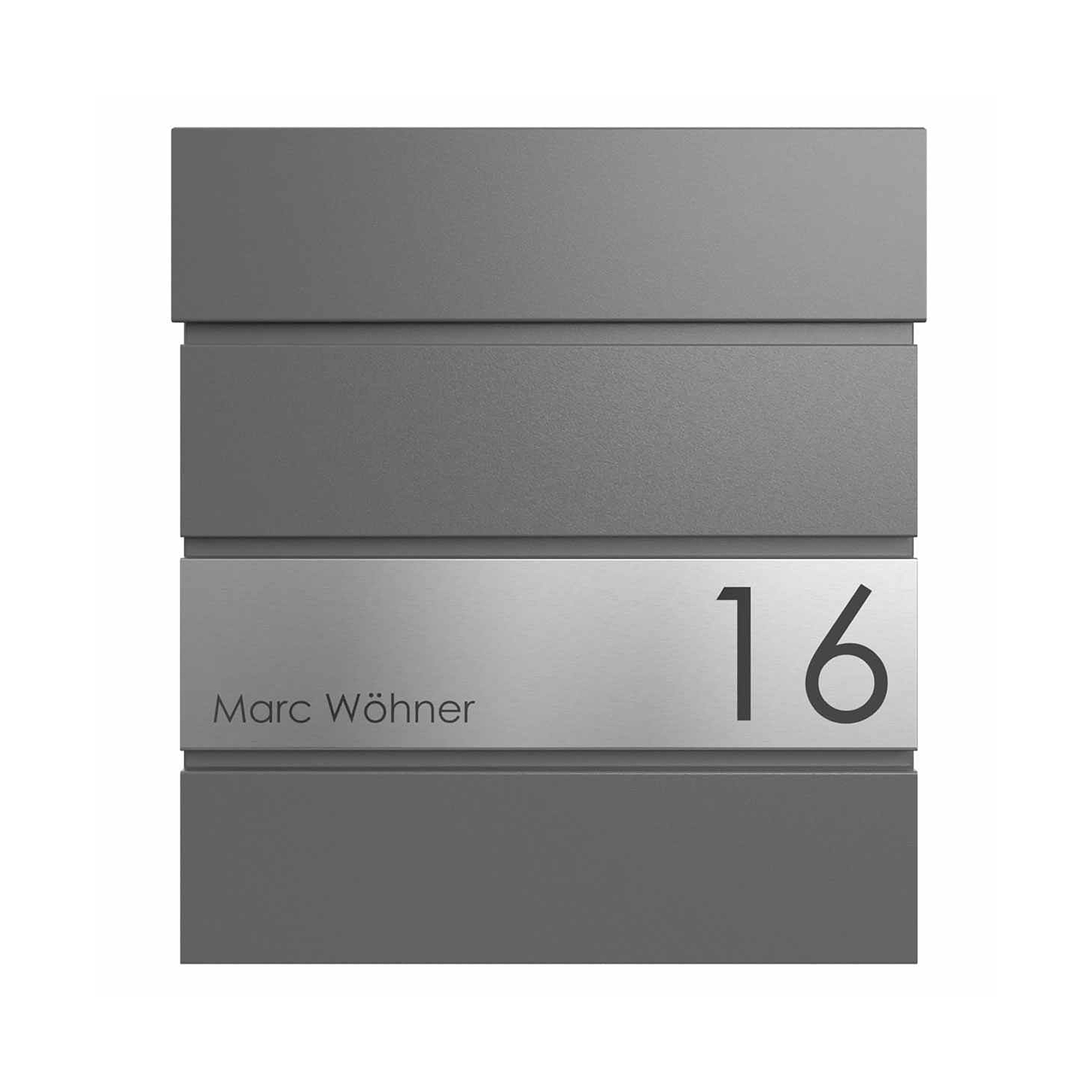 Display product KANT Edition letterbox with newspaper compartment - Elegance 1 design - DB 703 metallic grey from manufacturer Briefkasten Manufaktur