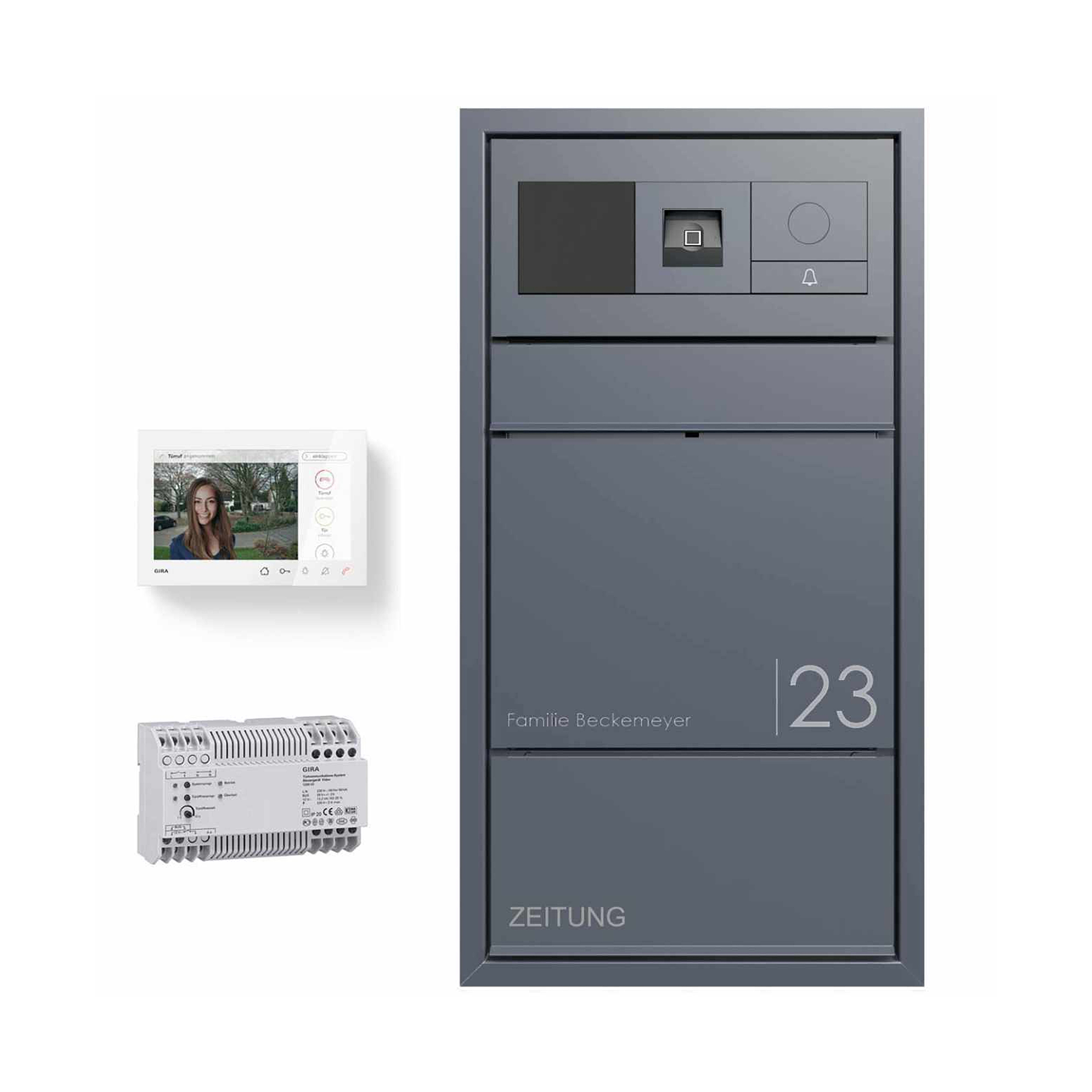 Display product Flush-mounted letterbox GOETHE UP with newspaper compartment - GIRA System 106 Keyless In - VIDEO complete set from manufacturer Briefkasten Manufaktur