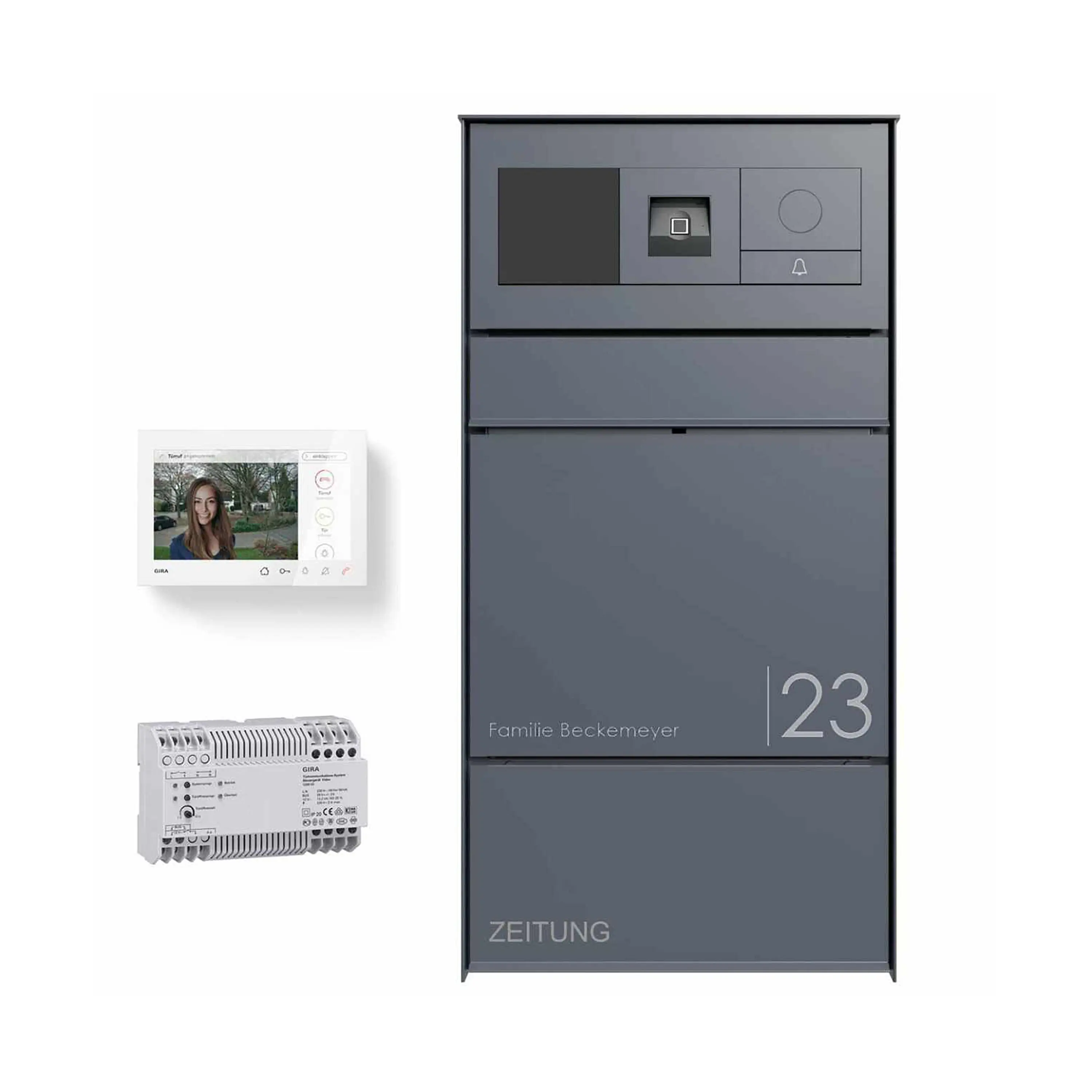 Briefkasten Manufaktur - Surface-mounted letterbox GOETHE AP with newspaper compartment - GIRA System 106 Keyless In - VIDEO complete set