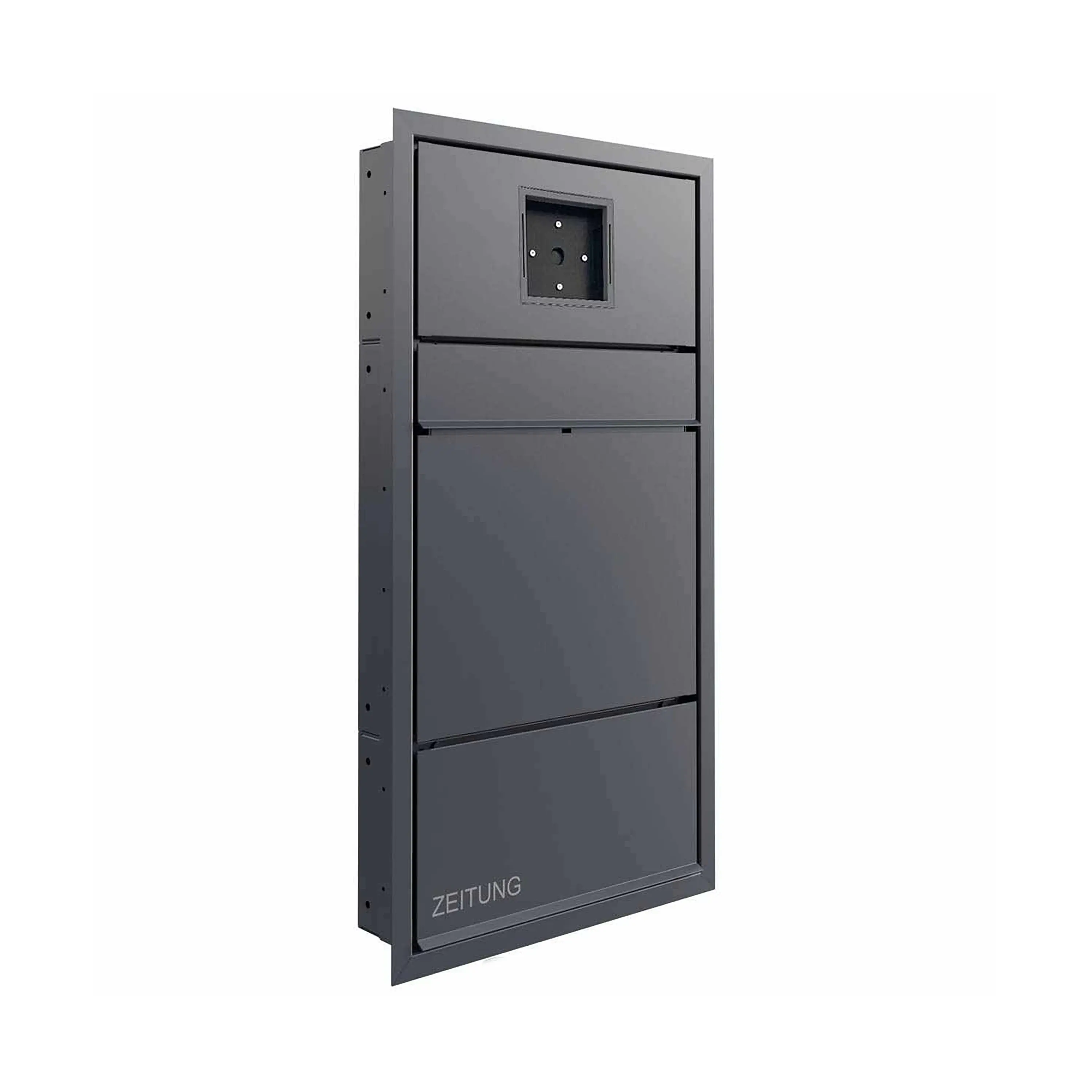 Briefkasten Manufaktur - Design Unterputzbriefkasten GOETHE UP mit Zeitungsfach - RAL nach Wahl - LOXONE Intercom vorbereitet 1x1 LOXONE Intercom vorbereitet