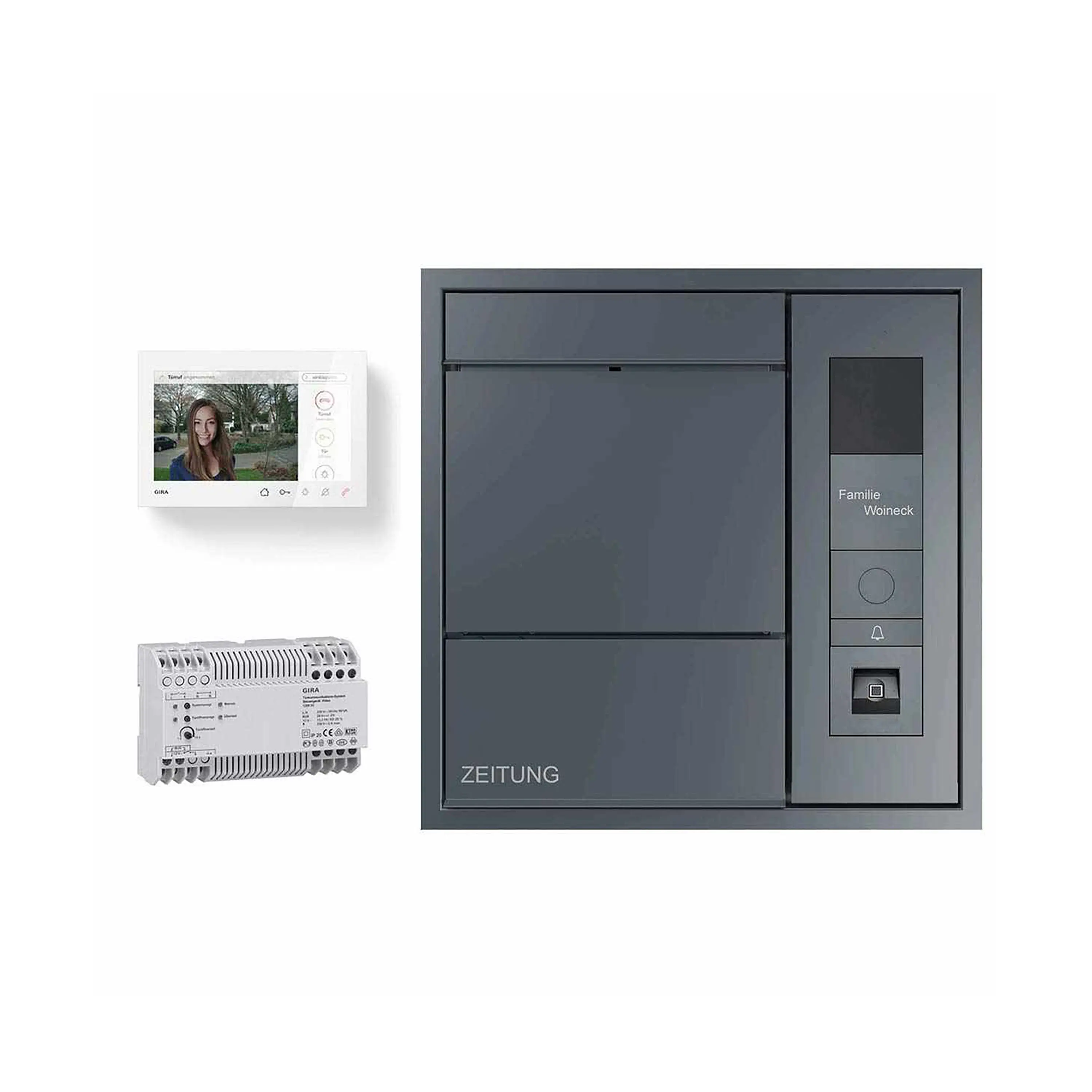 Briefkasten Manufaktur - Flush-mounted letterbox GOETHE UP side - newspaper compartment - GIRA System 106 KI - VIDEO complete set right