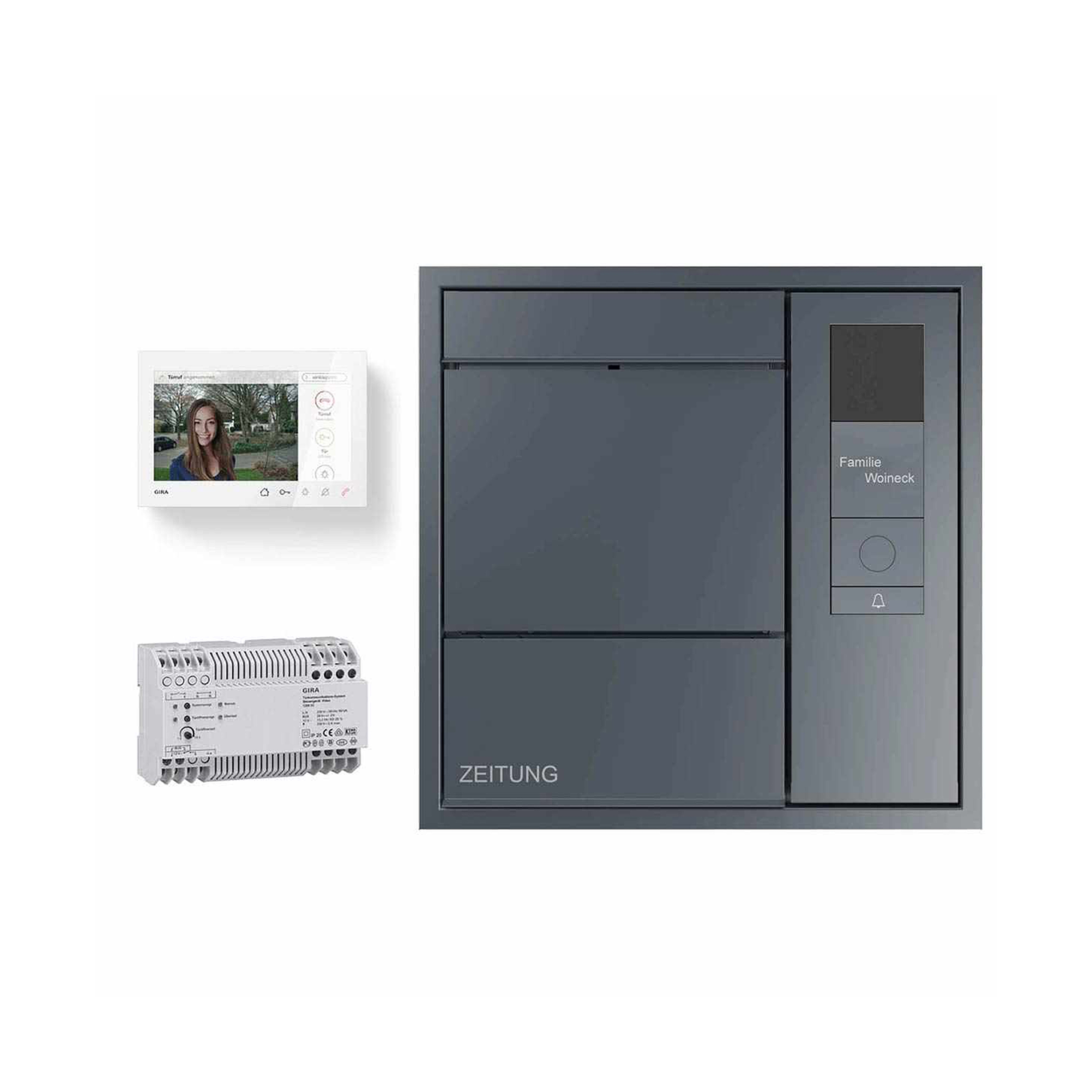 Vertoon produk Flush-mounted letterbox GOETHE UP side - newspaper compartment - GIRA System 106 - VIDEO complete set right van vervaardiger Briefkasten Manufaktur