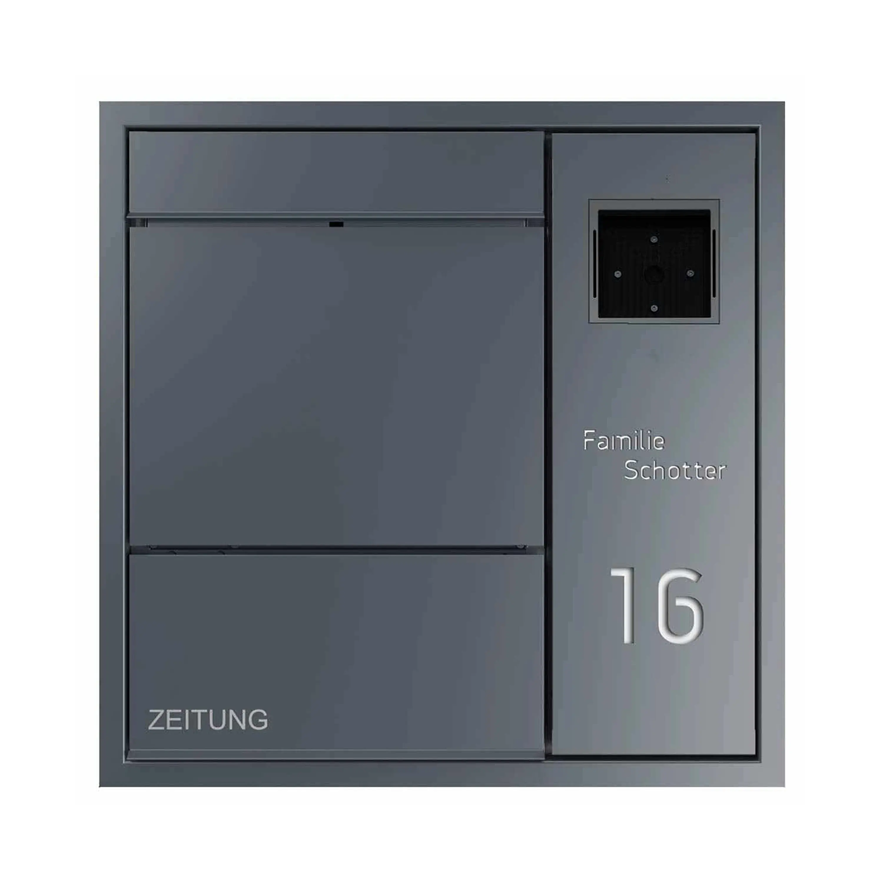 Briefkasten Manufaktur - Flush-mounted letterbox GOETHE UP lateral with newspaper compartment - LOXONE Intercom prepared 1x1 LOXONE Intercom prepared right