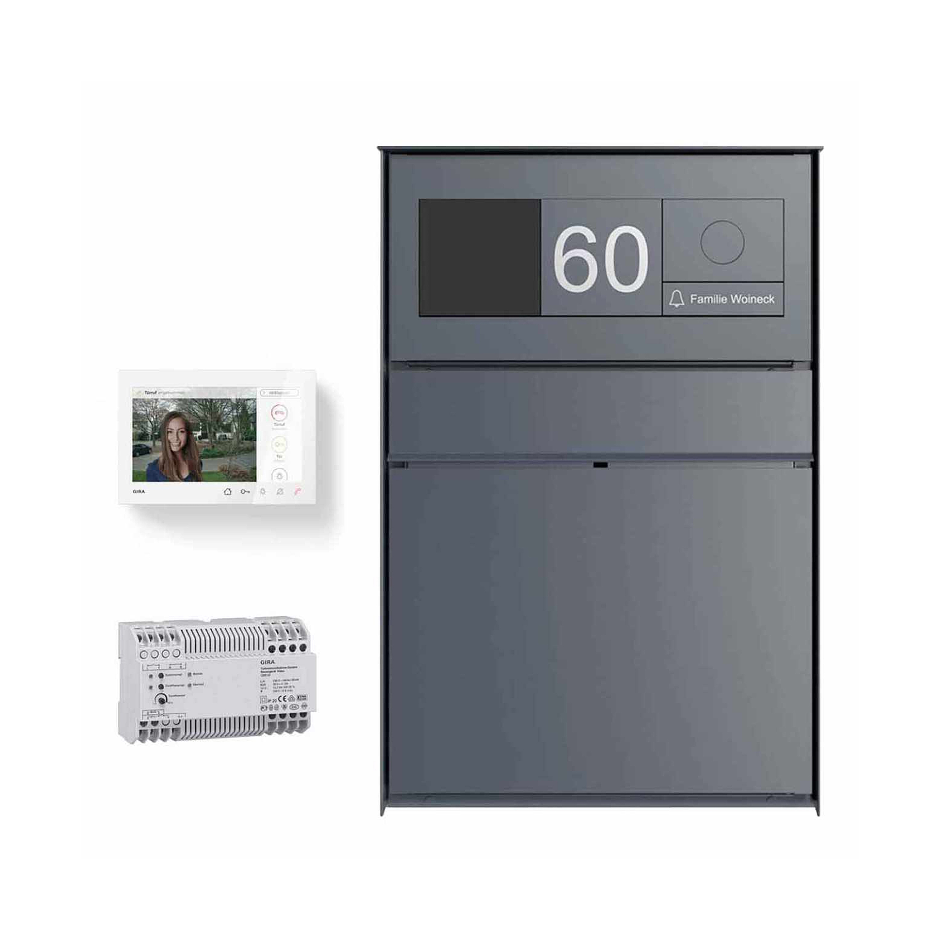 Display product Design surface-mounted letterbox GOETHE AP - RAL of your choice - GIRA System 106 - VIDEO complete set from manufacturer Briefkasten Manufaktur