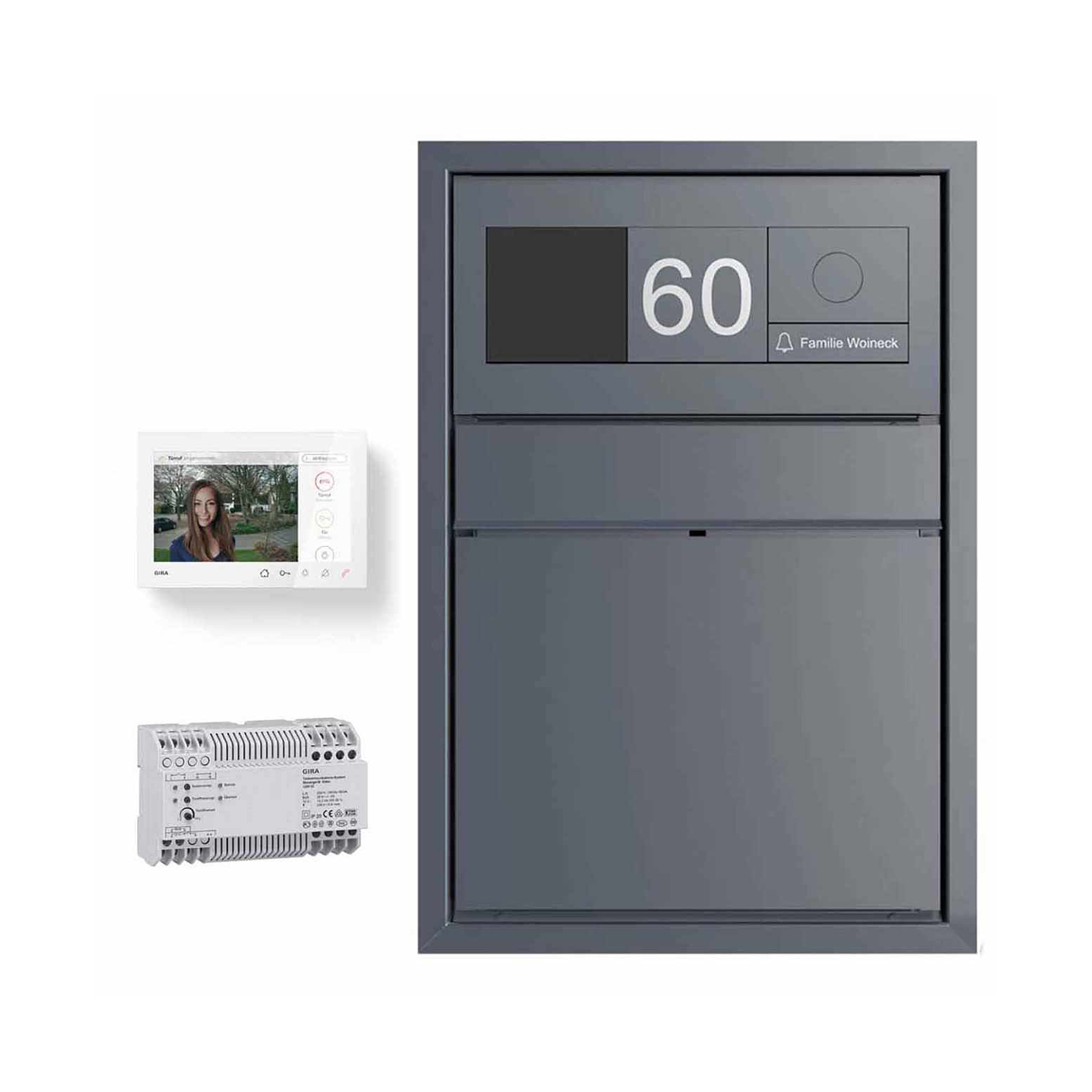 Vertoon produk Design flush-mounted letterbox GOETHE UP - RAL as desired - GIRA System 106 - VIDEO complete set van vervaardiger Briefkasten Manufaktur
