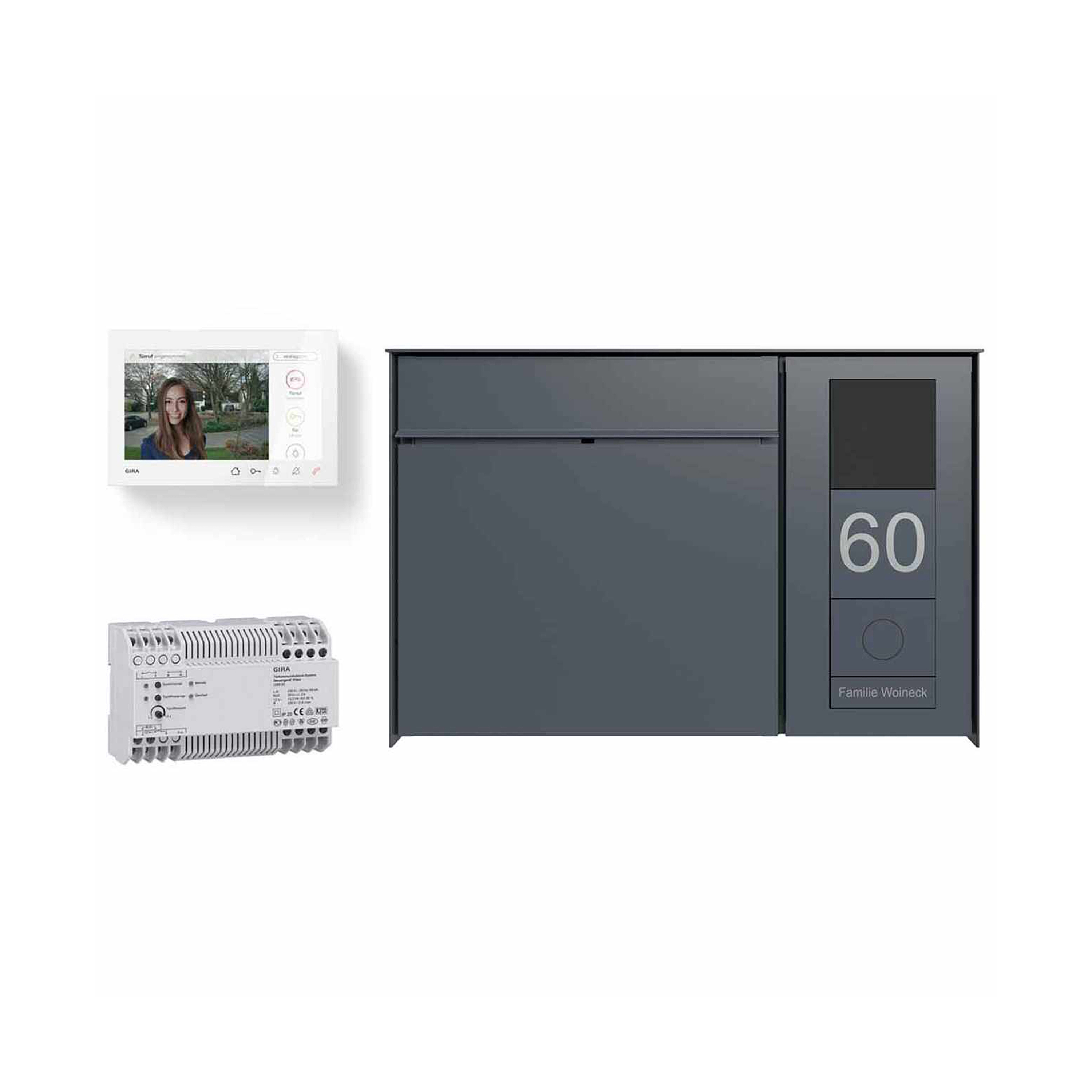 Display product Design surface mount letterbox GOETHE AP - RAL colour of your choice - GIRA System 106 lateral - VIDEO complete set right from manufacturer Briefkasten Manufaktur