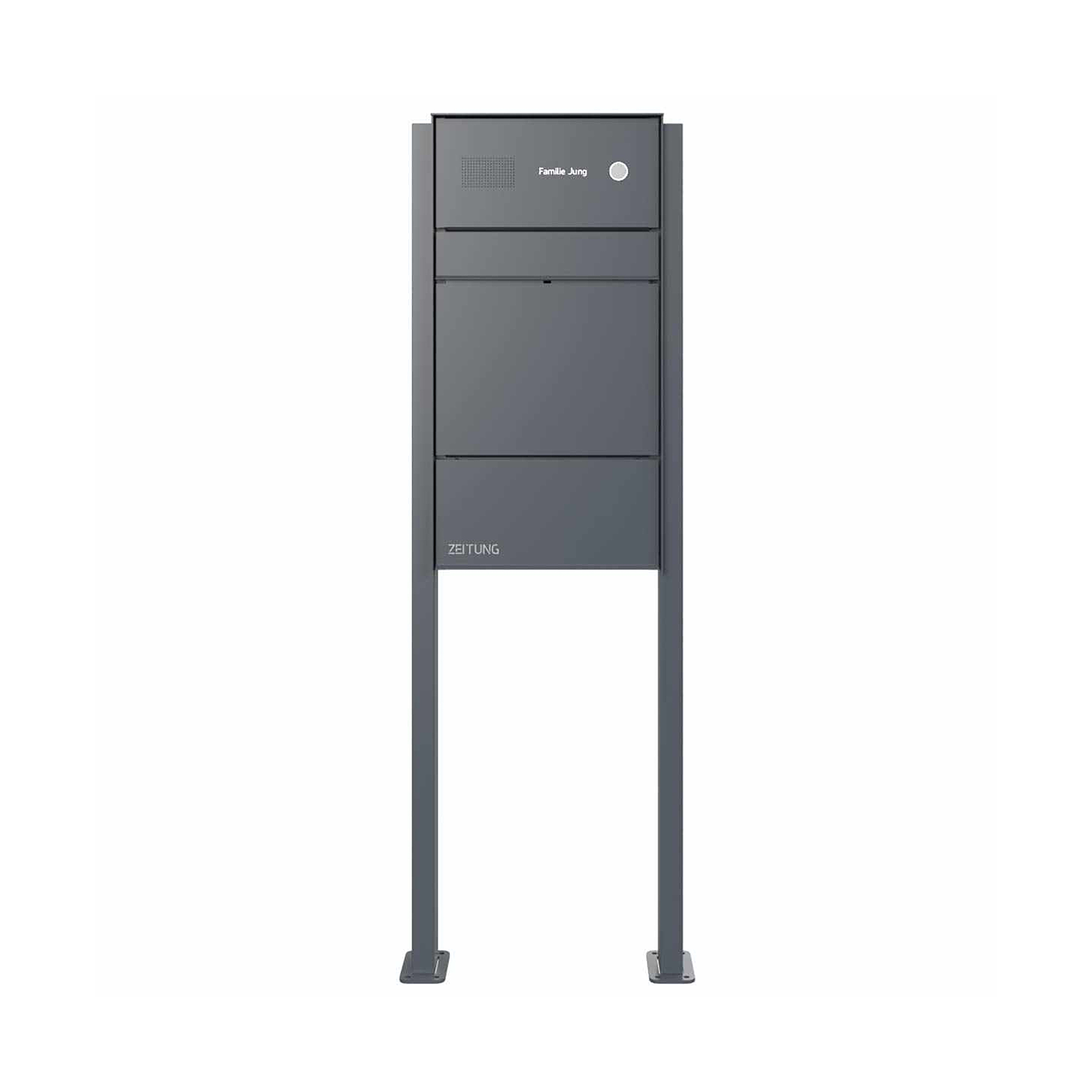 Display product Design surface mount letterbox GOETHE ST-Q with bell box & newspaper compartment - RAL of your choice from manufacturer Briefkasten Manufaktur