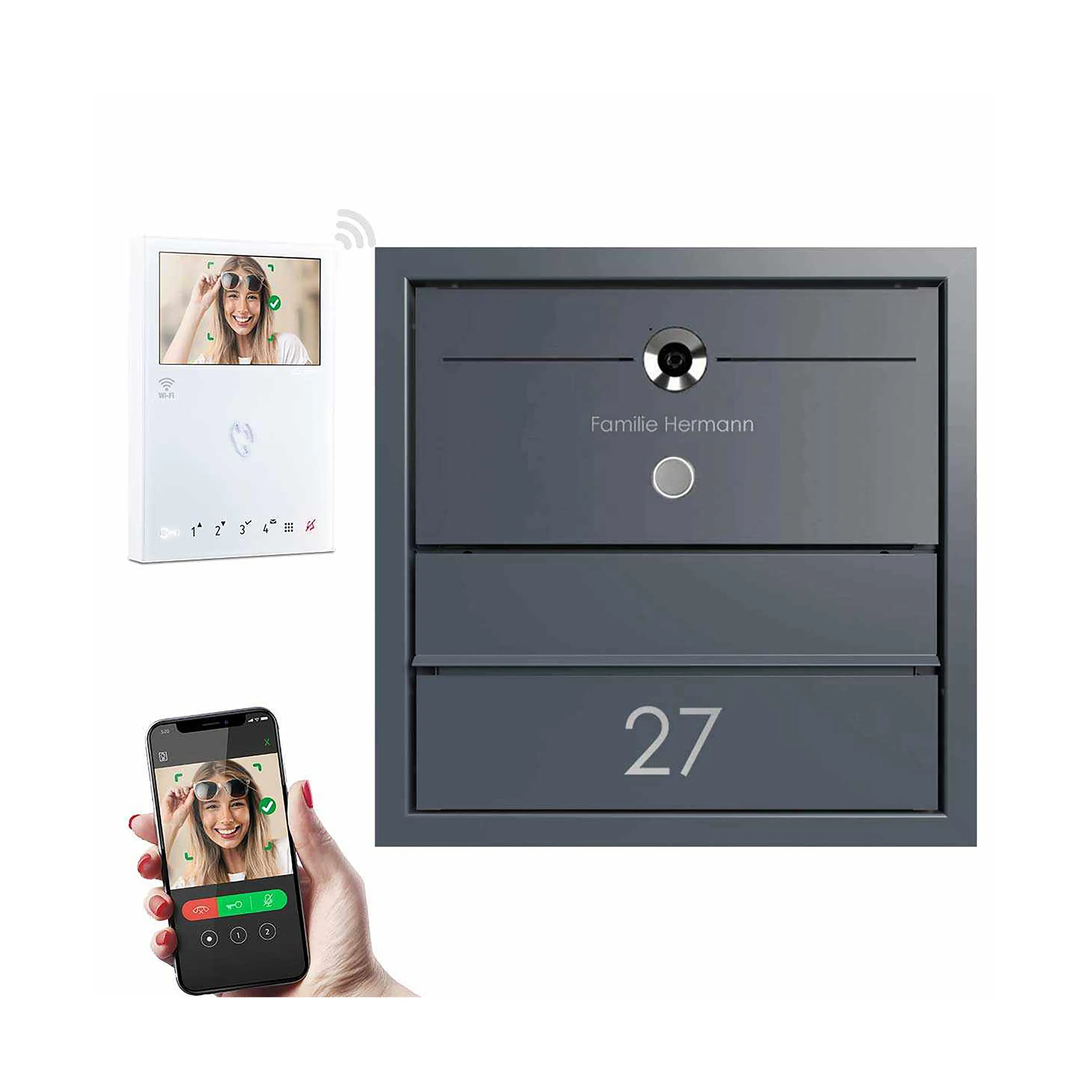 Briefkasten Manufaktur - Design pass-through letterbox GOETHE MDW - RAL of your choice - COMELIT Switch - VIDEO complete set Wifi 300-390mm depth