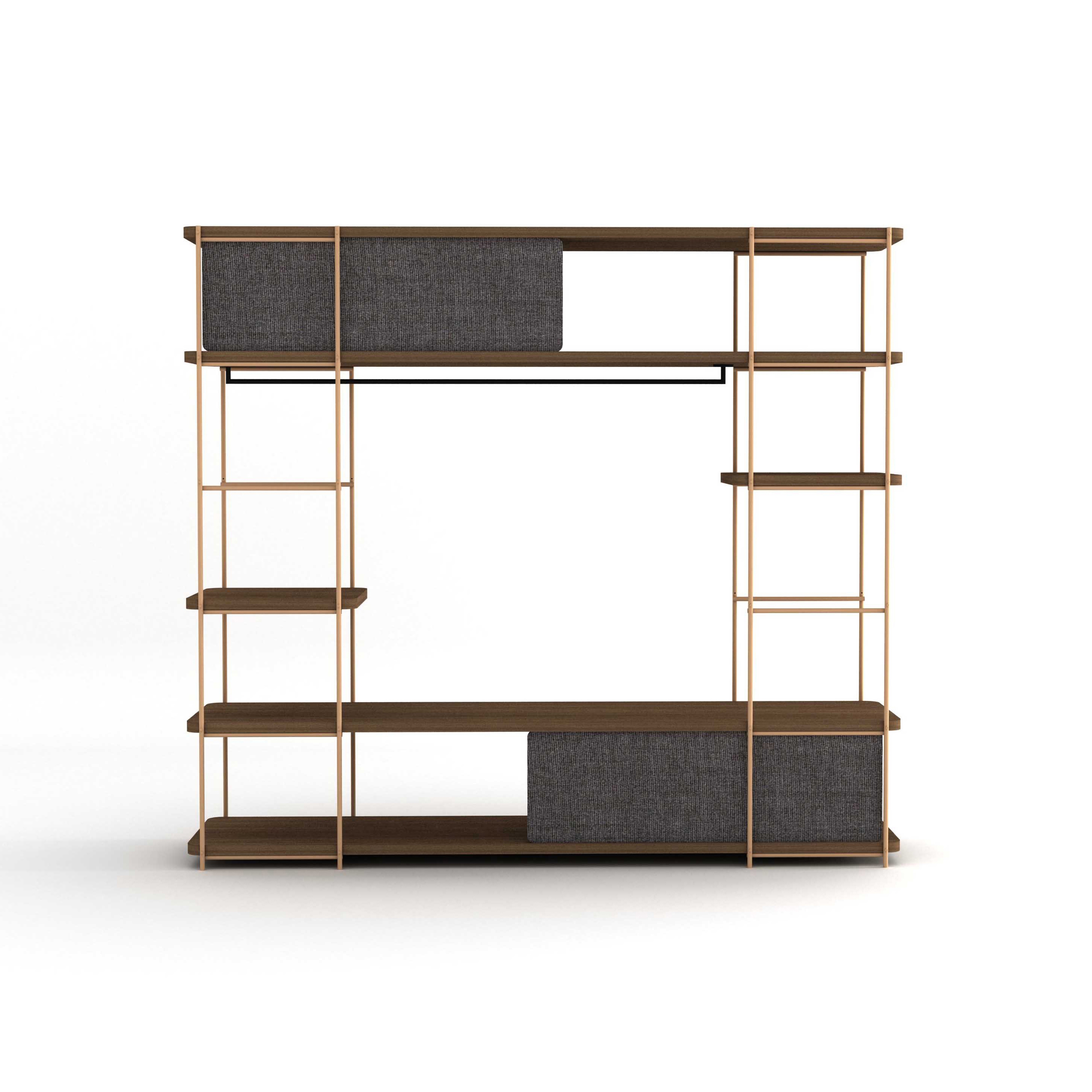 Mostra il prodotto Modular dressing room by Julia Collection with black coat rack and fixed upholested pannels del produttore Momocca