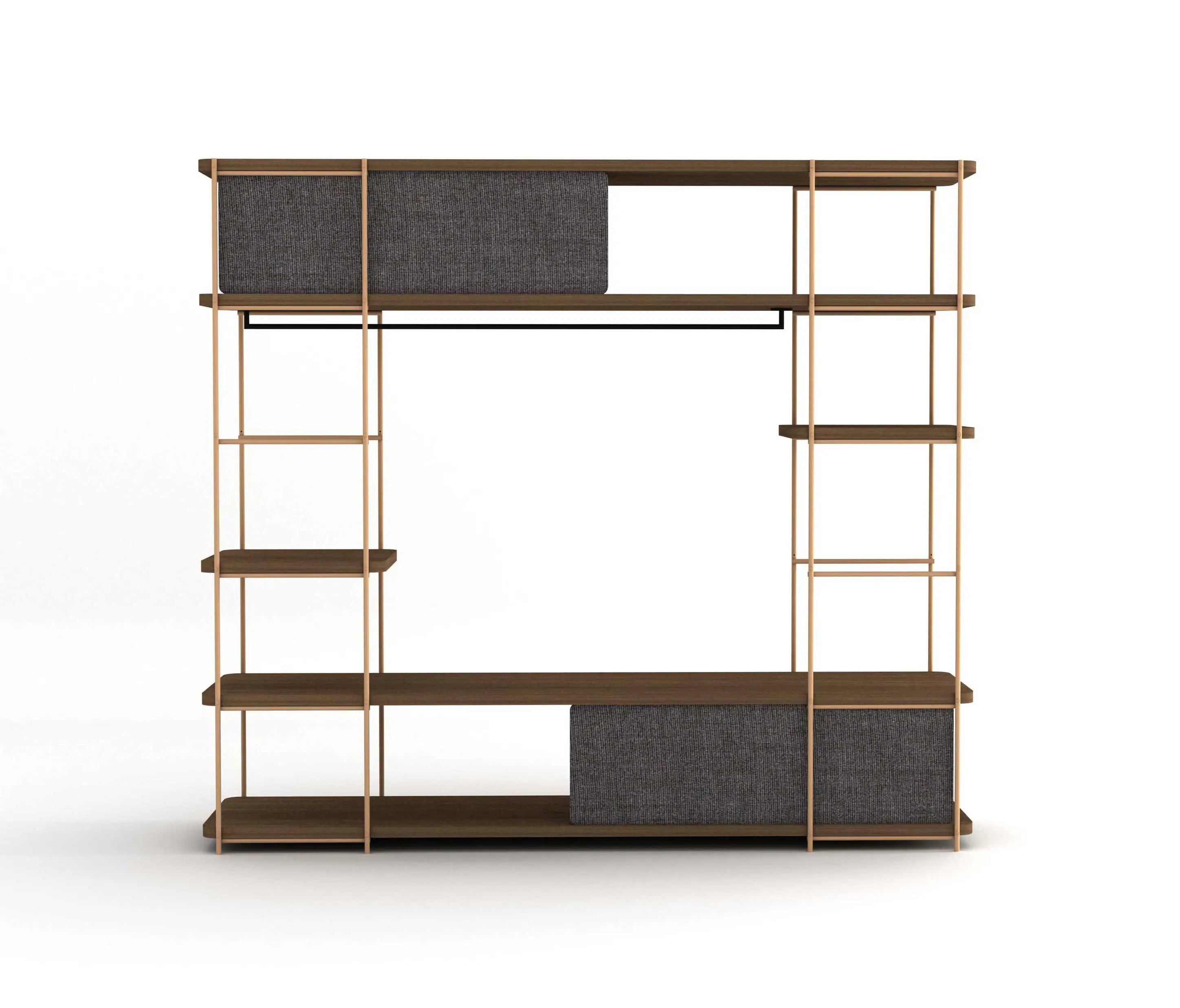 Momocca - Modular dressing room by Julia Collection with black coat rack and fixed upholested pannels