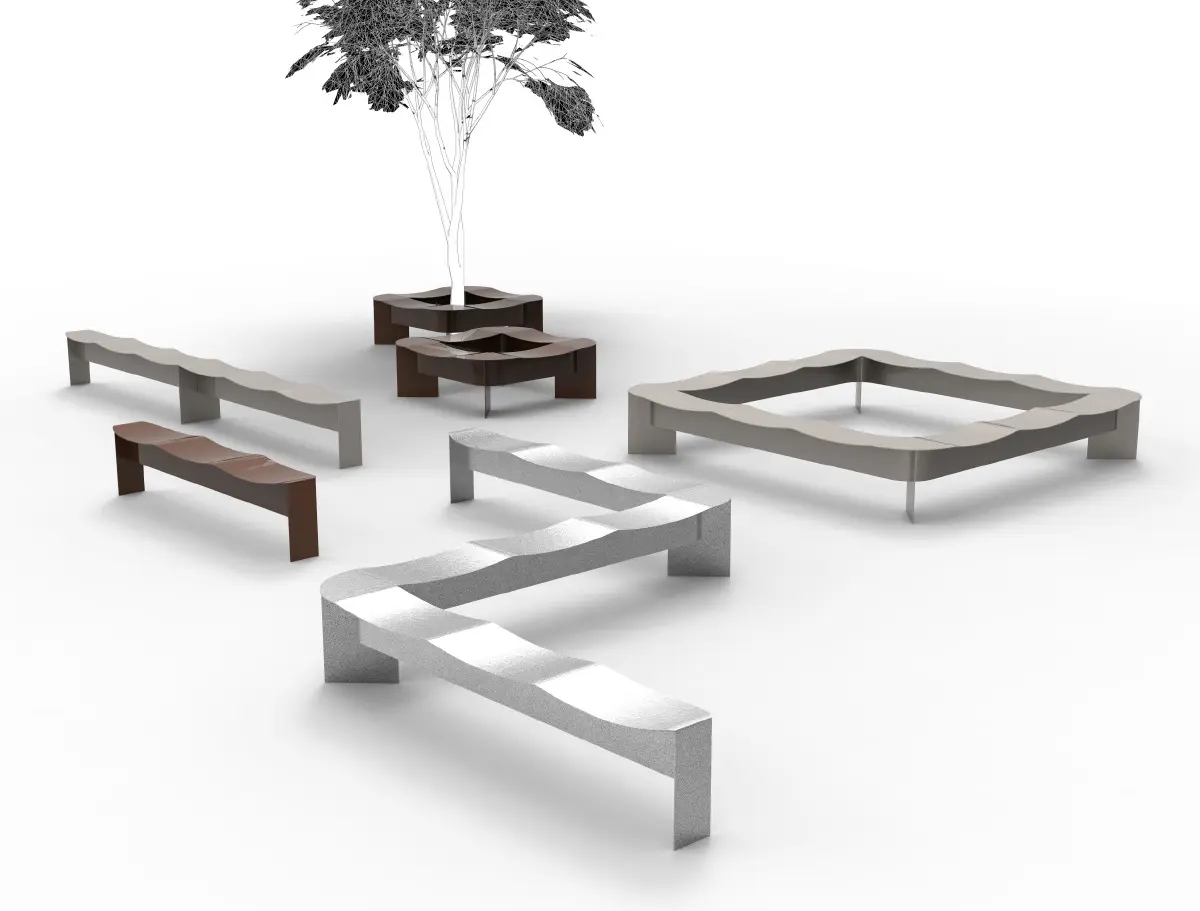 Punto Design - Flow | Outdoor Bench with Armrest and Table