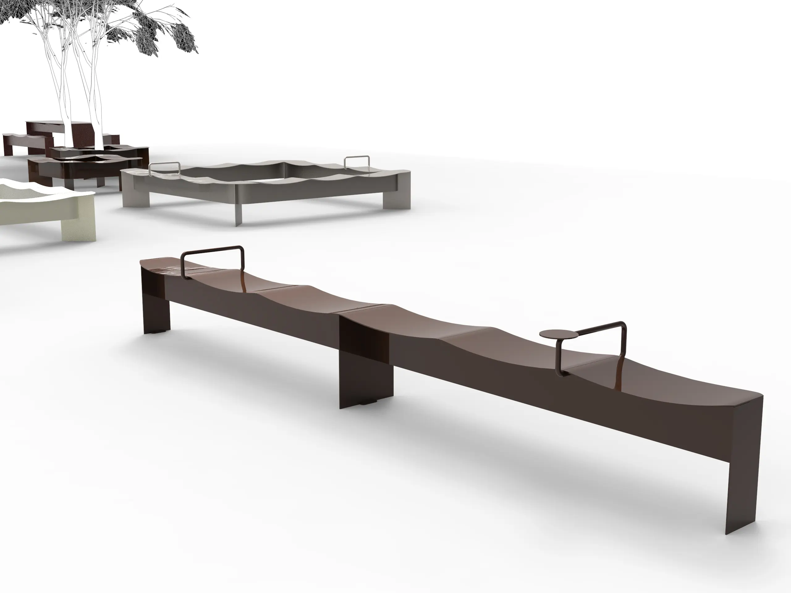 Punto Design - Flow | Outdoor Bench with Armrest and Table