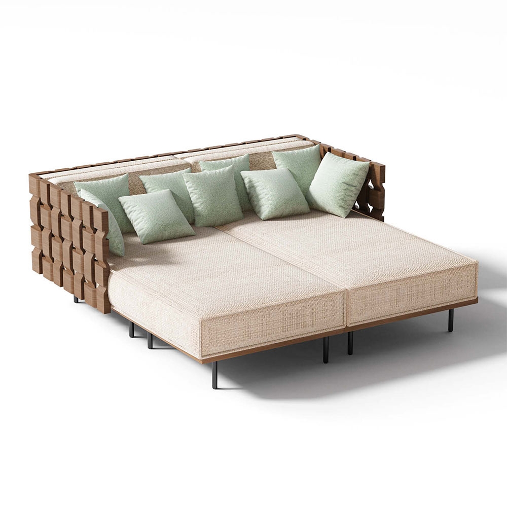 Piano | daybed garden furniture set, 4 pieces - with lounge & cuddly cushions