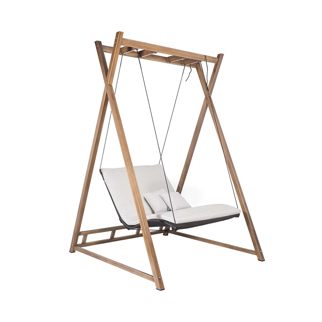 Display product Heaven Swing | set – taupe frame / 2-seater mocha lounger / cushion & 2 cushions ecru from manufacturer MBM