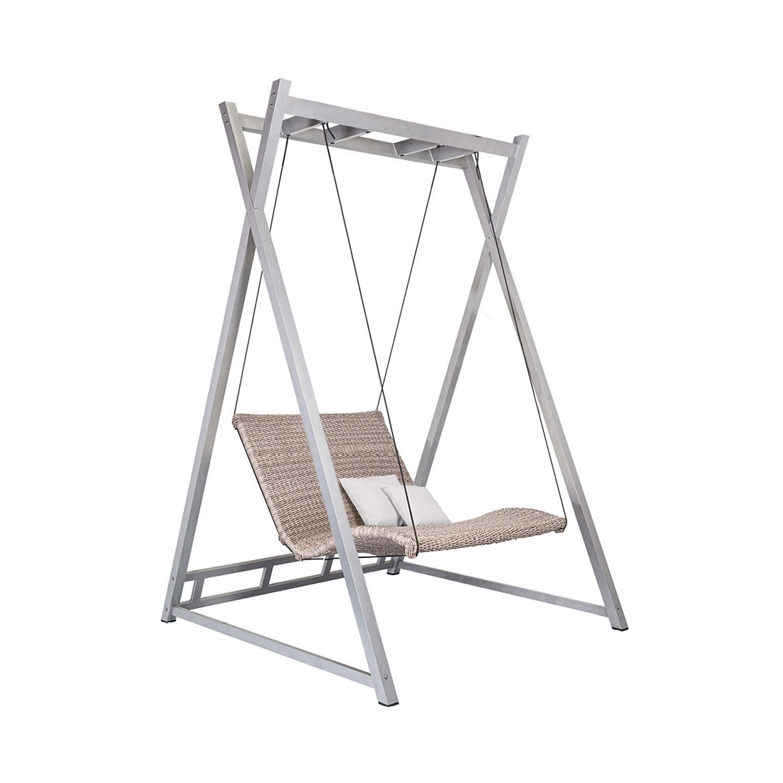 Produkt Heaven Swing | Set – Gestell Silber / 2er-Liege Oyster / 2 Kissen Ecru des Herstellers MBM anzeigen