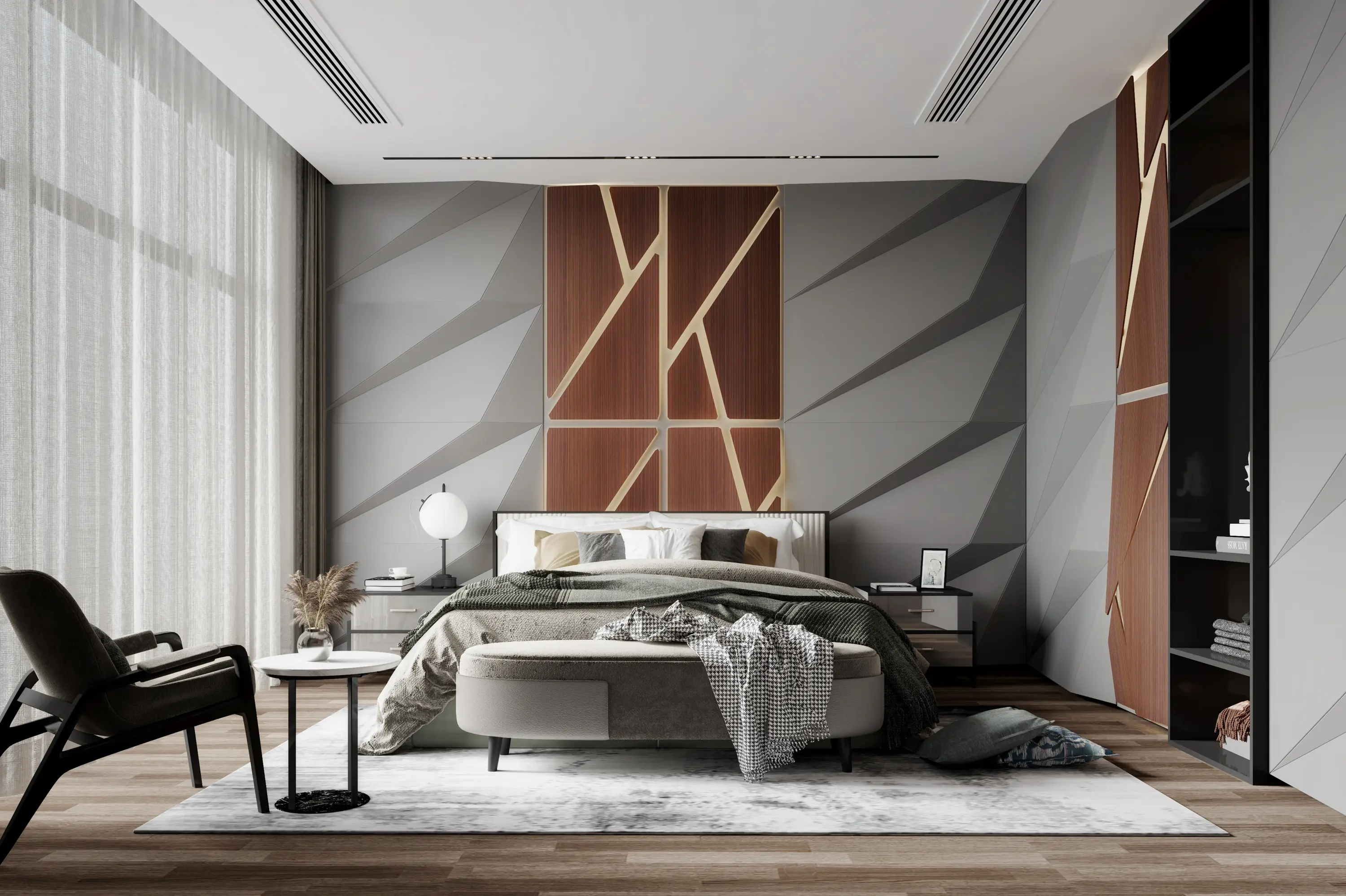 Mikodam - Deta Panel Grey Lacquer Matte & Teak