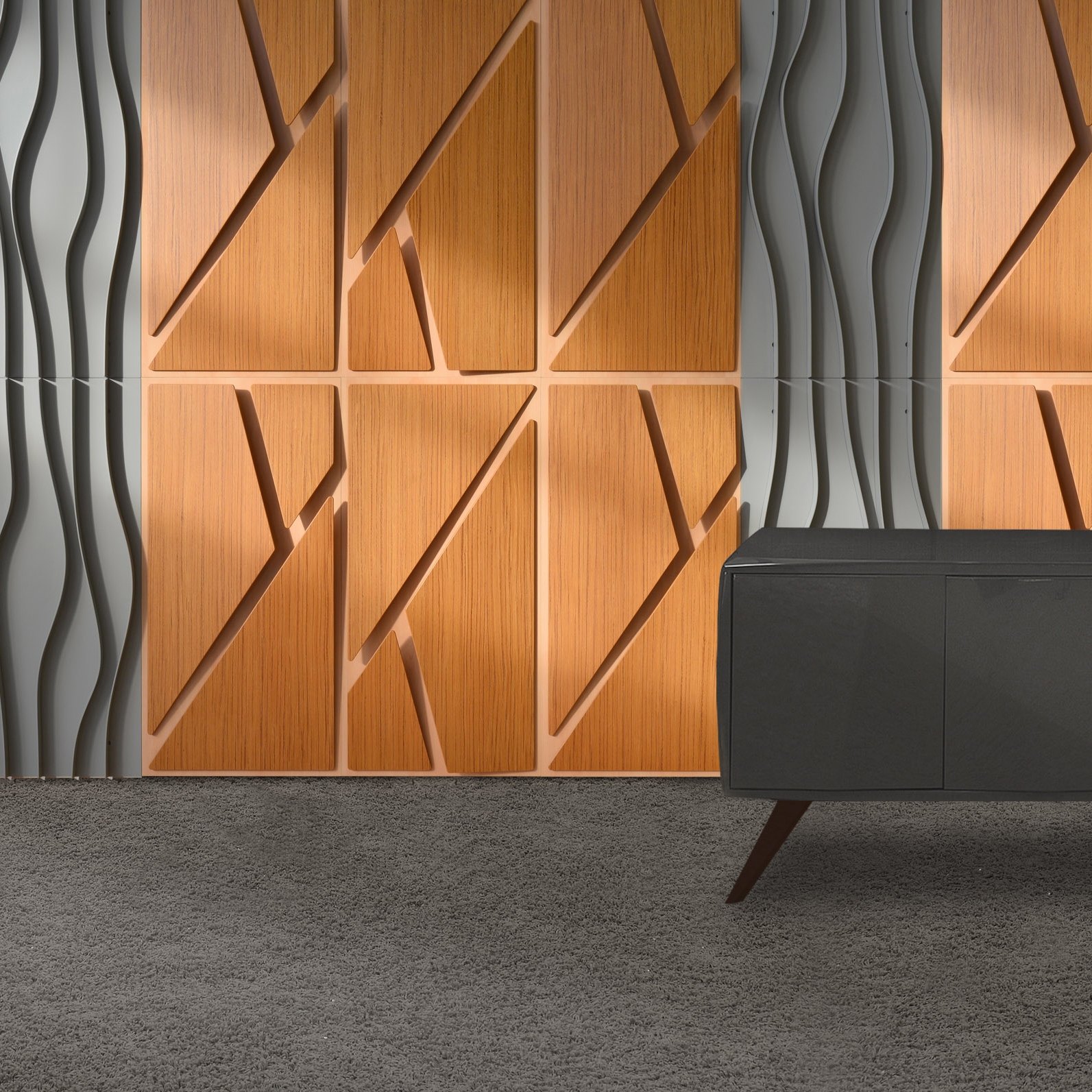 Mostra il prodotto Deta Panel Grey Lacquer Matte & Teak del produttore Mikodam