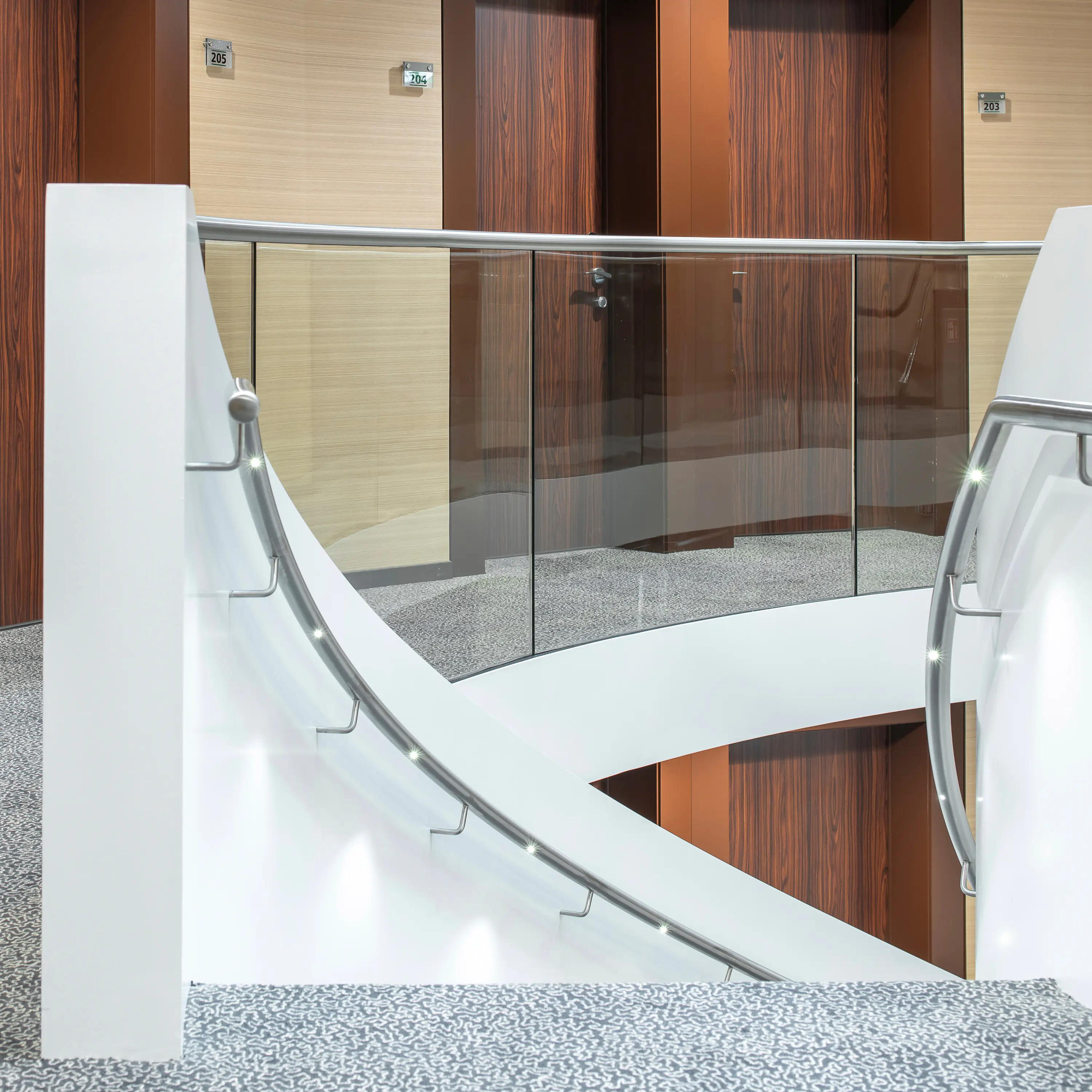 MetallArt Treppen - LED handrail lighting in noble finish at Nash Suites Airport Hotel in Meyrin