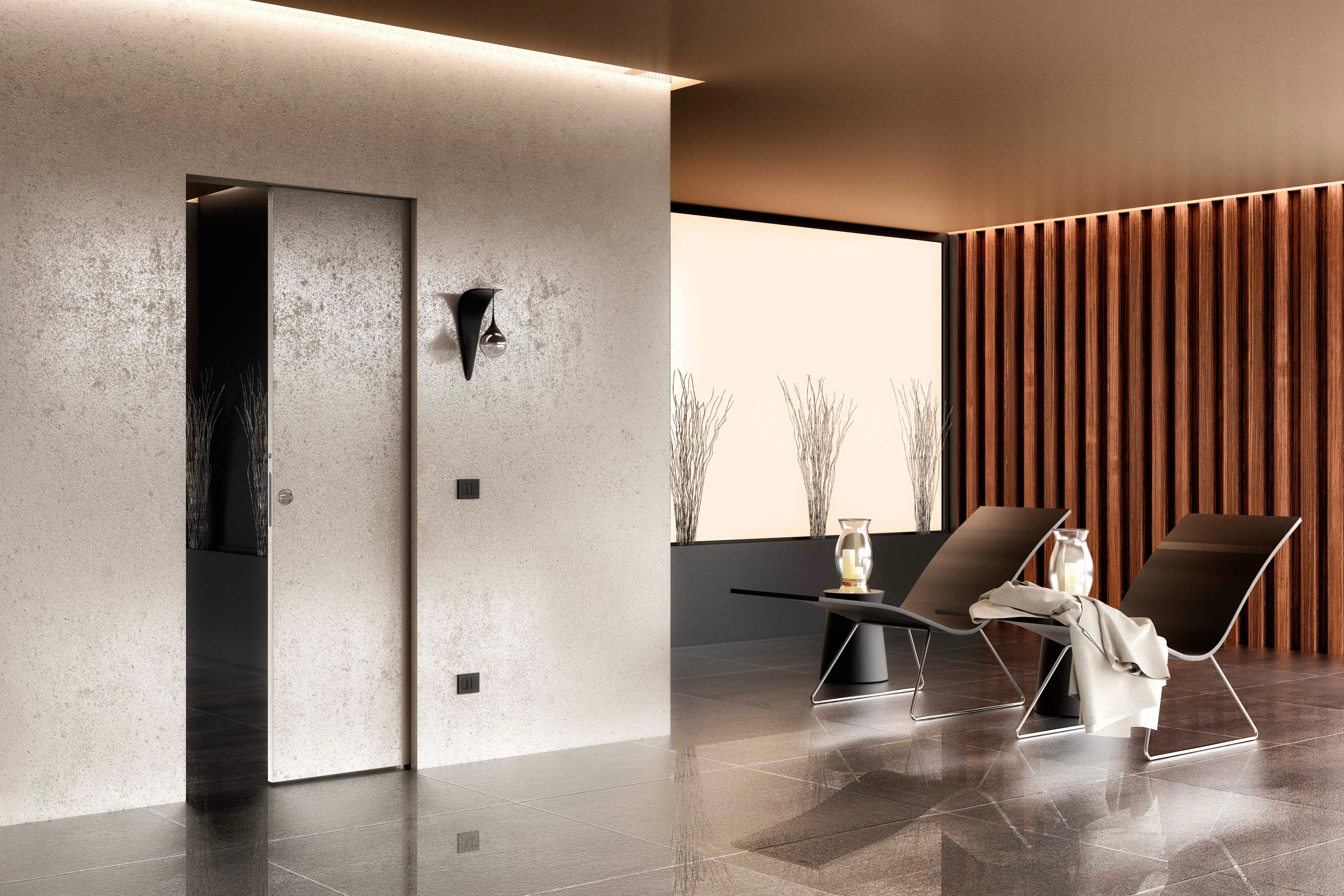 Ermetika - ABSOLUTE ENERGY Frameless sliding system with boxes for wall spotlights