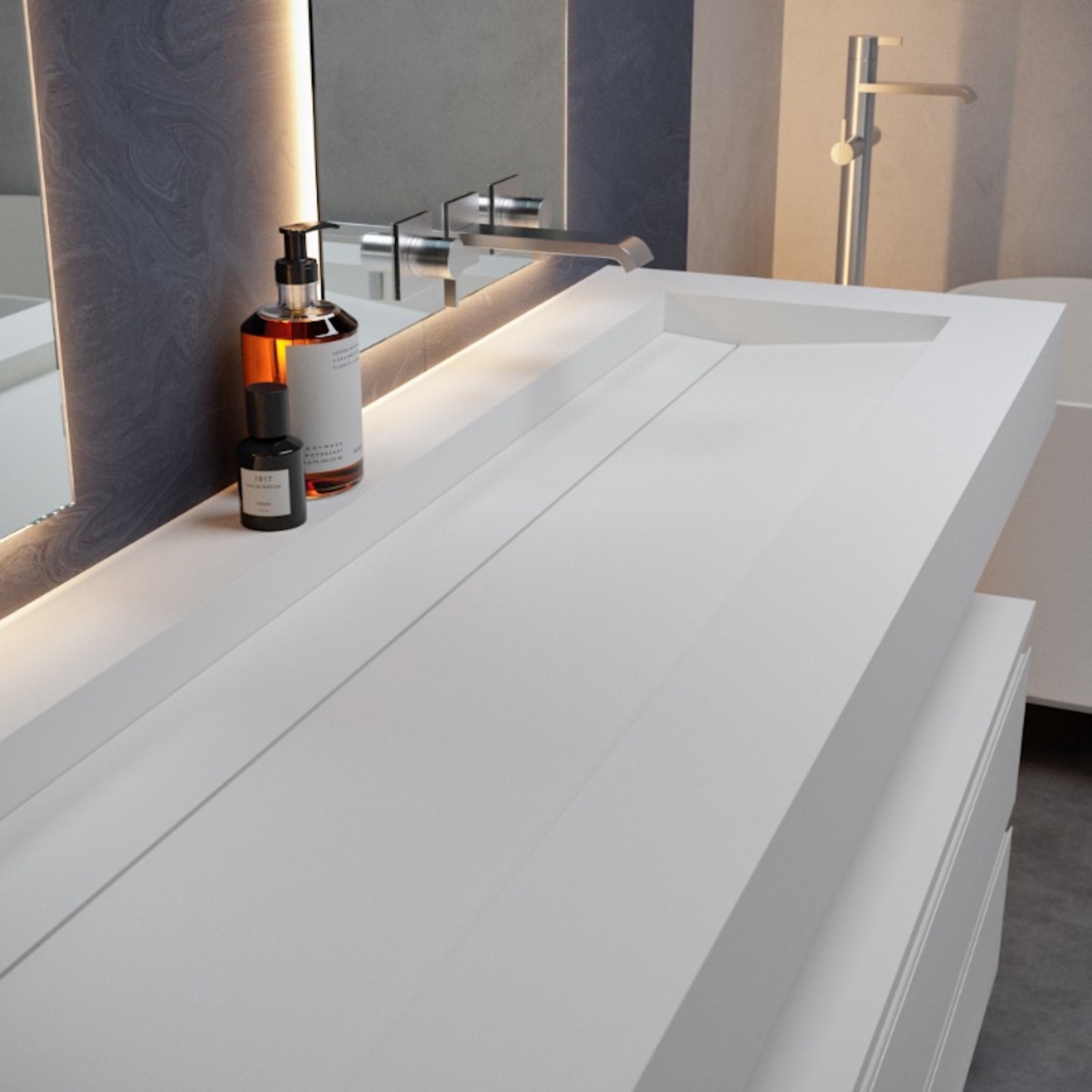 Vertoon produk CORIAN® | Cassiopeia Plus DuPont™ Corian® Wall Mounted Washbasin van vervaardiger Riluxa