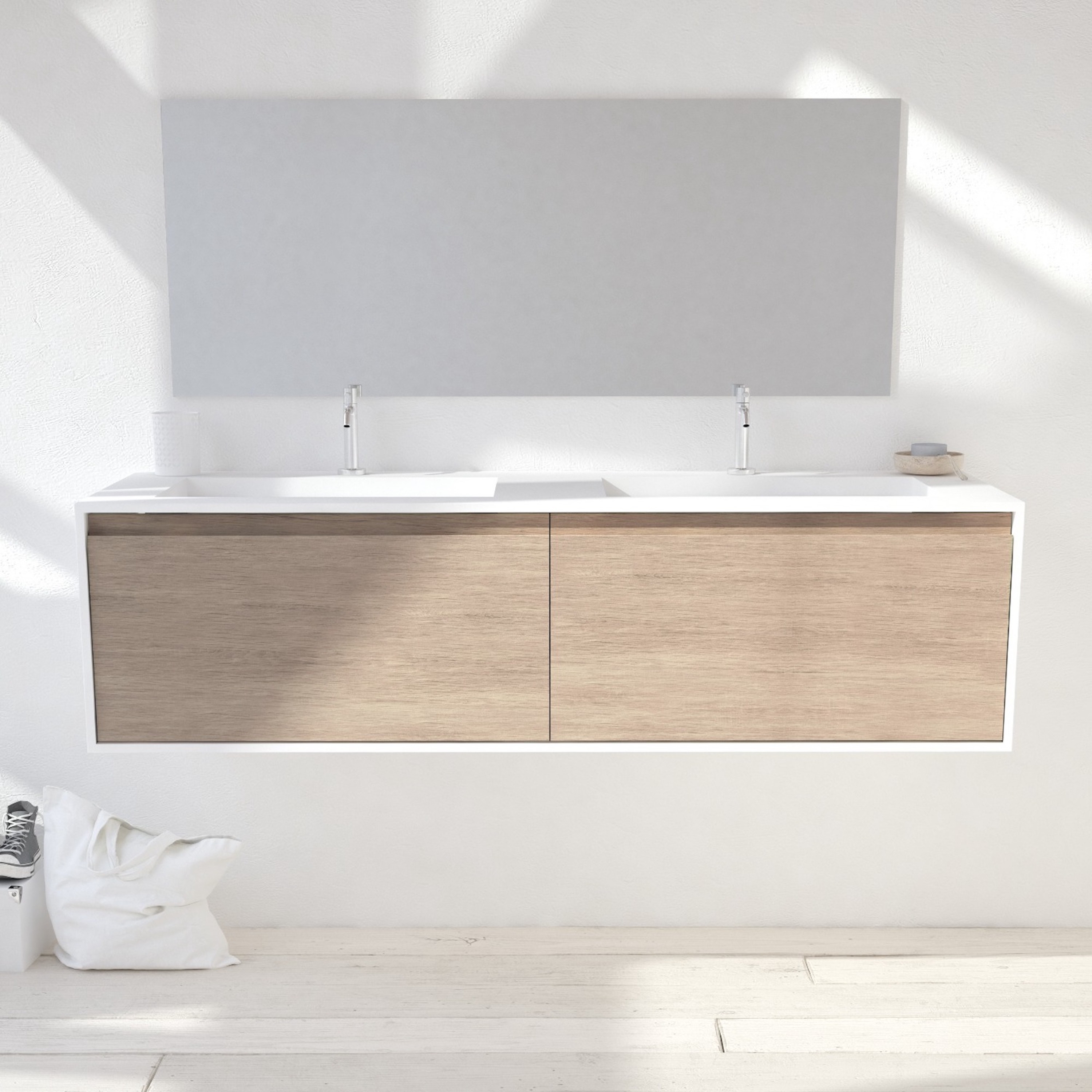 Mostra il prodotto CORIAN® | Orion Double Basin + Gaia Edge Corian® and Solid Oak Vanity Unit - 2 drawers del produttore Riluxa