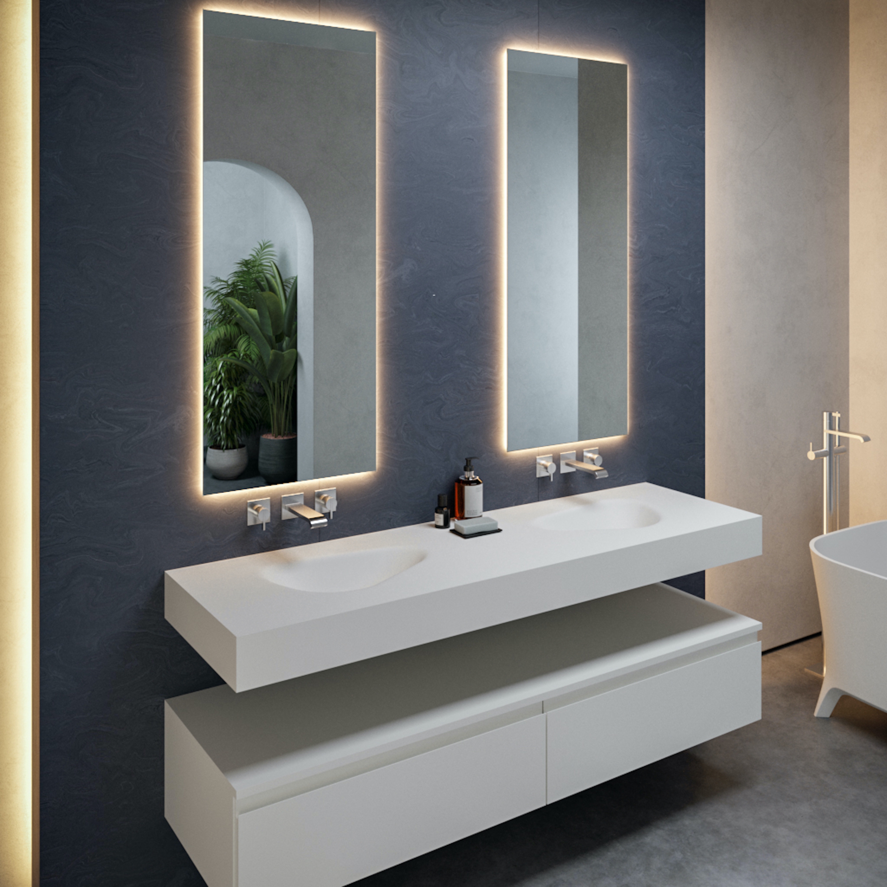 Mostrar el producto CORIAN® | Lavabo suspendido Phoenix doble seno de DuPont™ Corian® del fabricante Riluxa