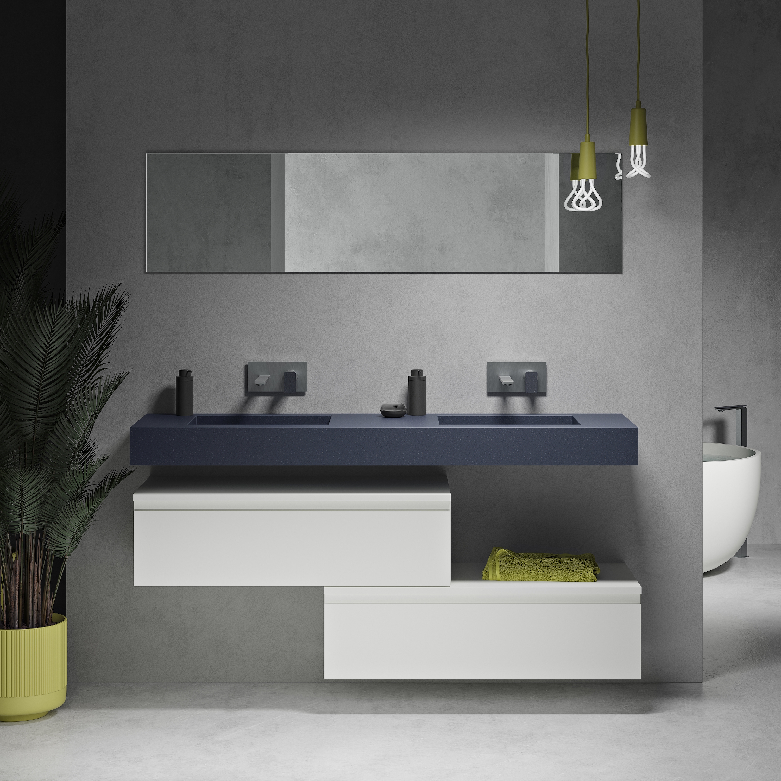 Mostrar el producto CORIAN® COLOUR | Lavabo suspendido Cassiopeia doble seno en Corian® Colour Mineral del fabricante Riluxa