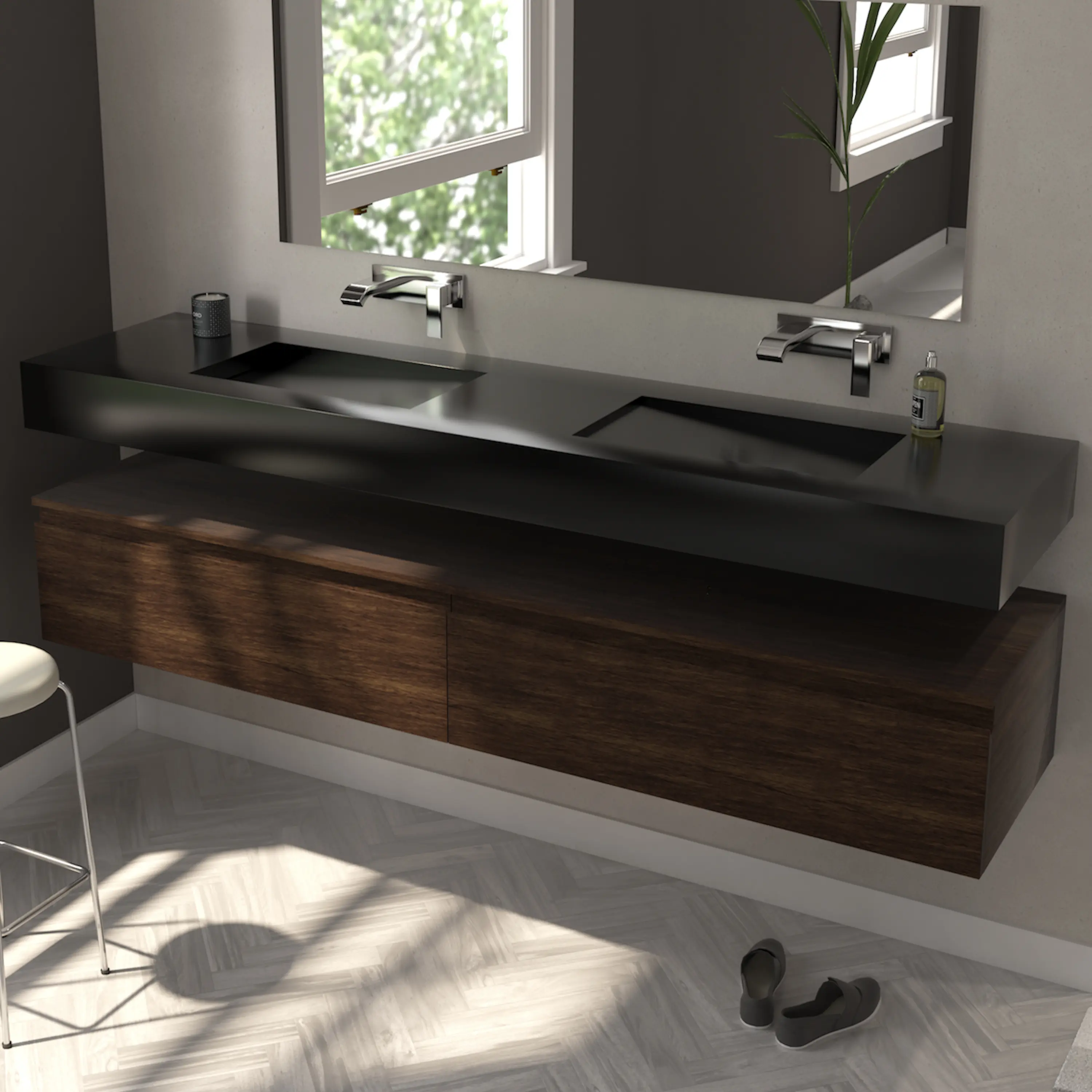 Riluxa - CORIAN® COLOUR | Lavabo Suspendido Doble Seno Perseus de Corian® Deep Nocturne