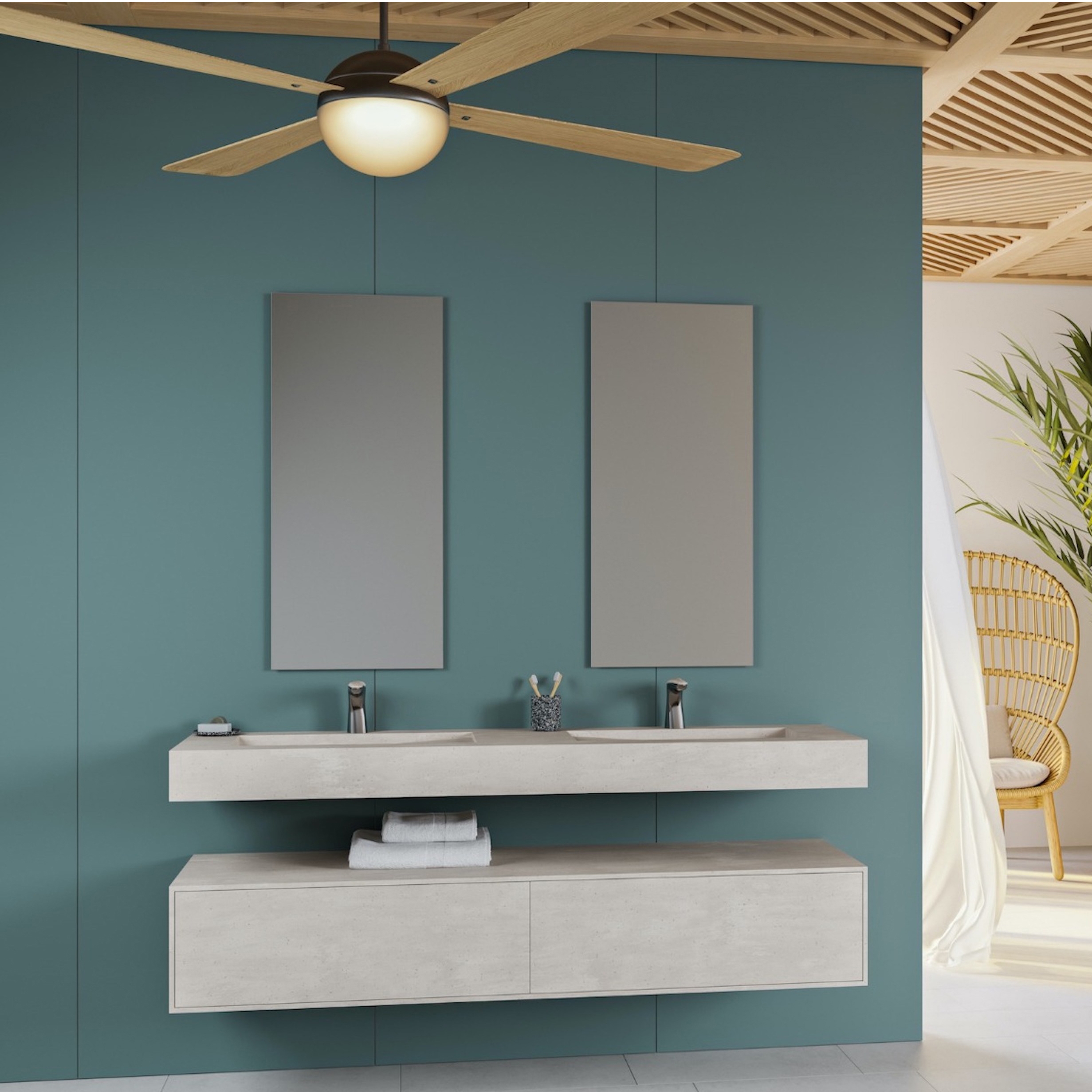 Mostrar el producto CORIAN® COLOUR | Lavabo suspendido Cassiopeia doble seno en Corian® Colour Neutral Aggregate del fabricante Riluxa