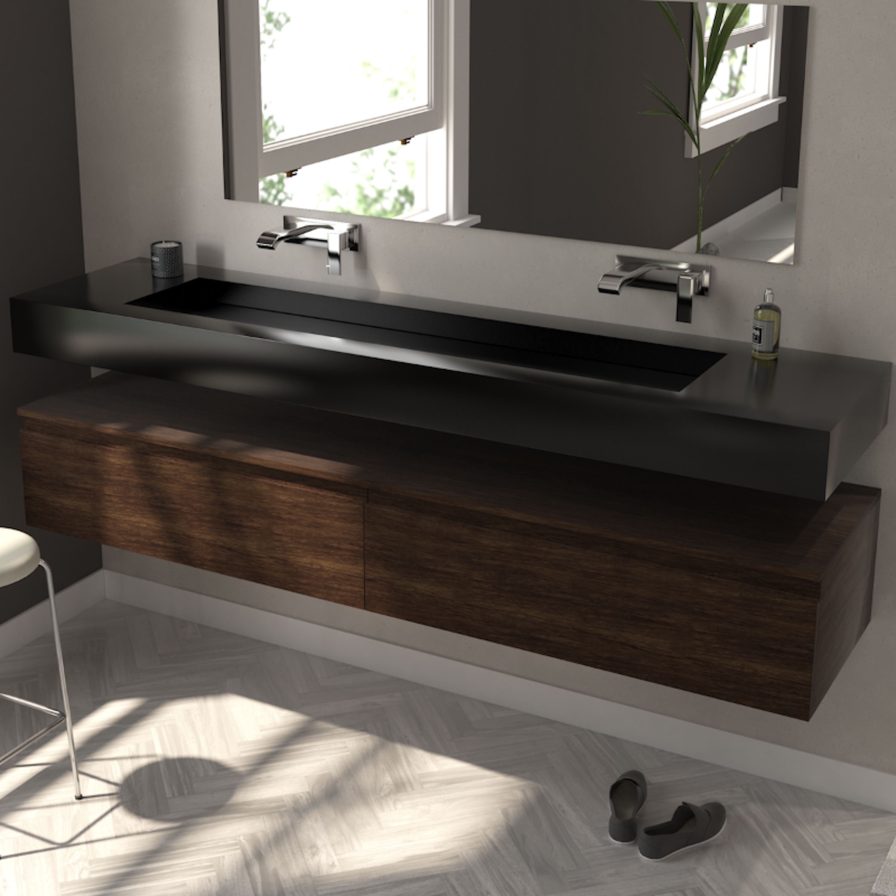 Mostrar el producto CORIAN® COLOUR | Lavabo Suspendido Sagitta Plus de Corian® Deep Nocturne del fabricante Riluxa