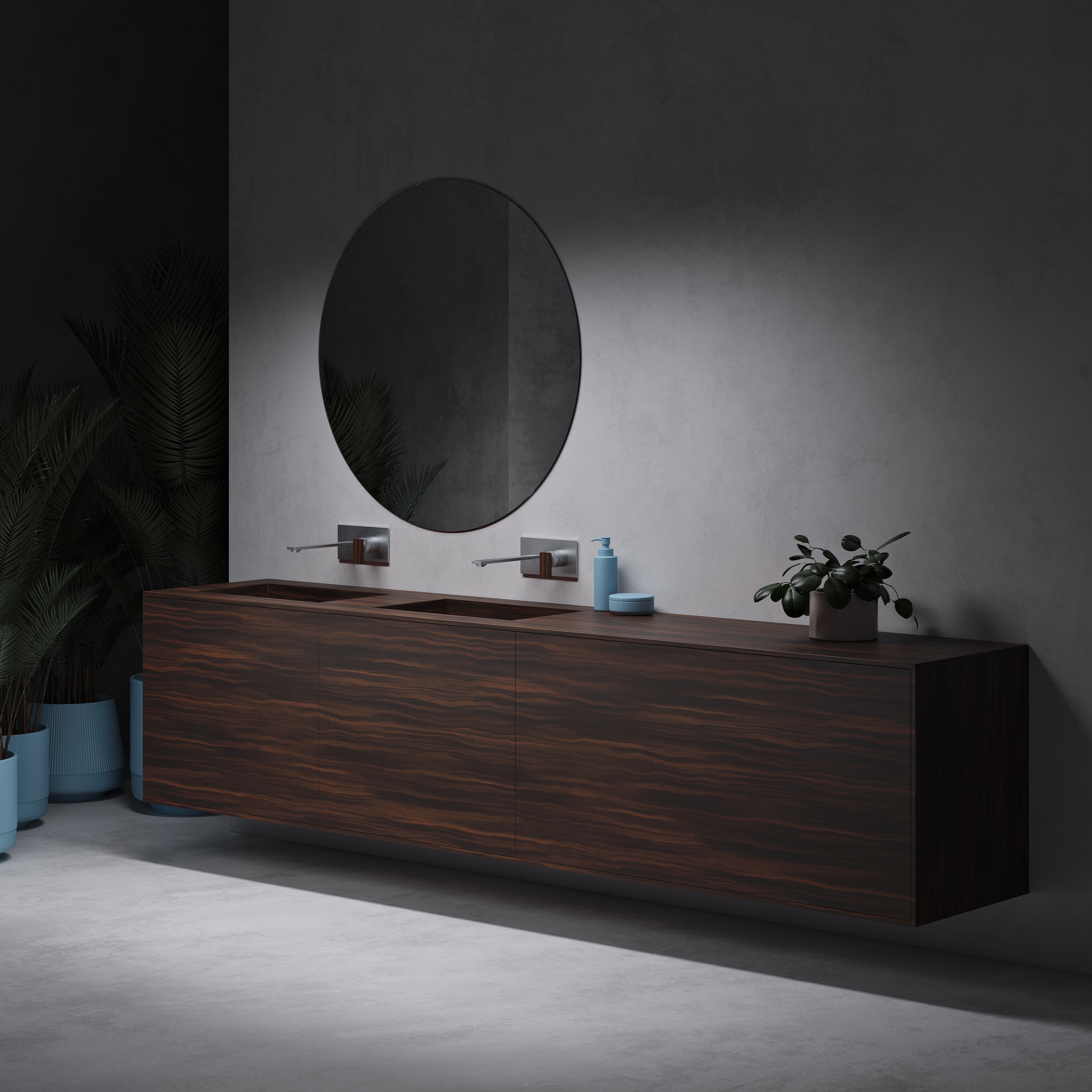 Afficher le produit CORIAN® COLOUR | Ensemble Double Vasque Sagitta + Meuble Gaia Renaissance Corian® Colour - 3 tiroirs du fabricant Riluxa