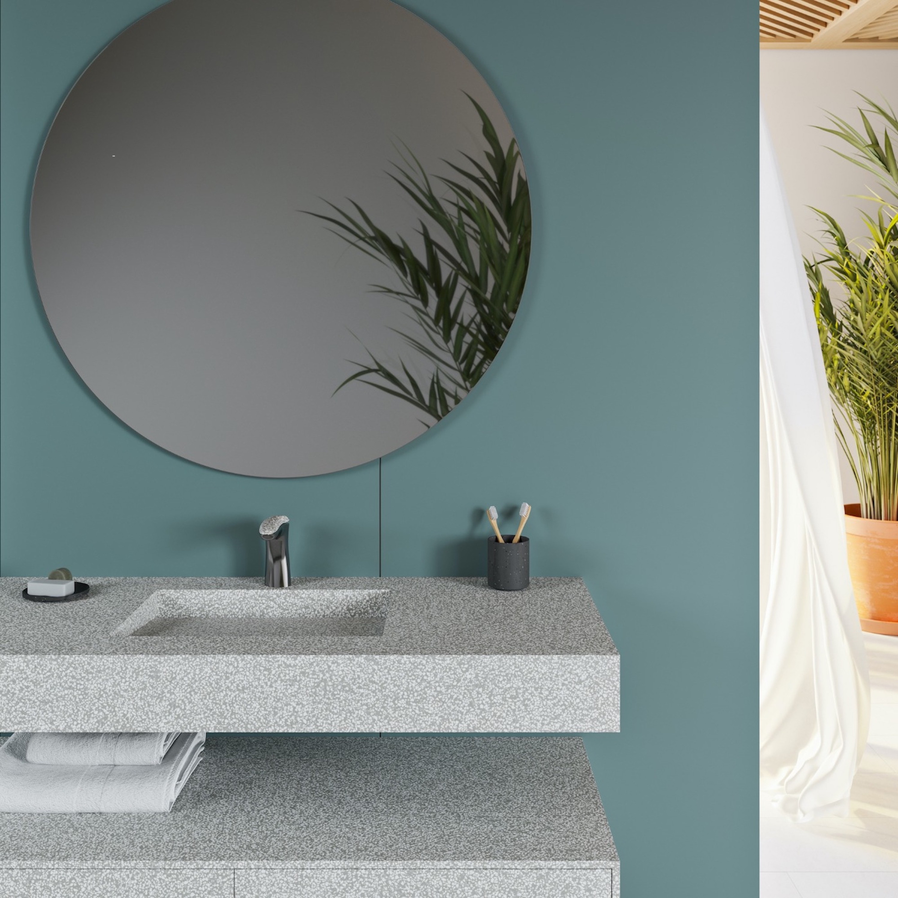 Mostrar el producto CORIAN® COLOUR | Lavabo suspendido Sagitta en Corian® Colour Pebble Terrazzo del fabricante Riluxa