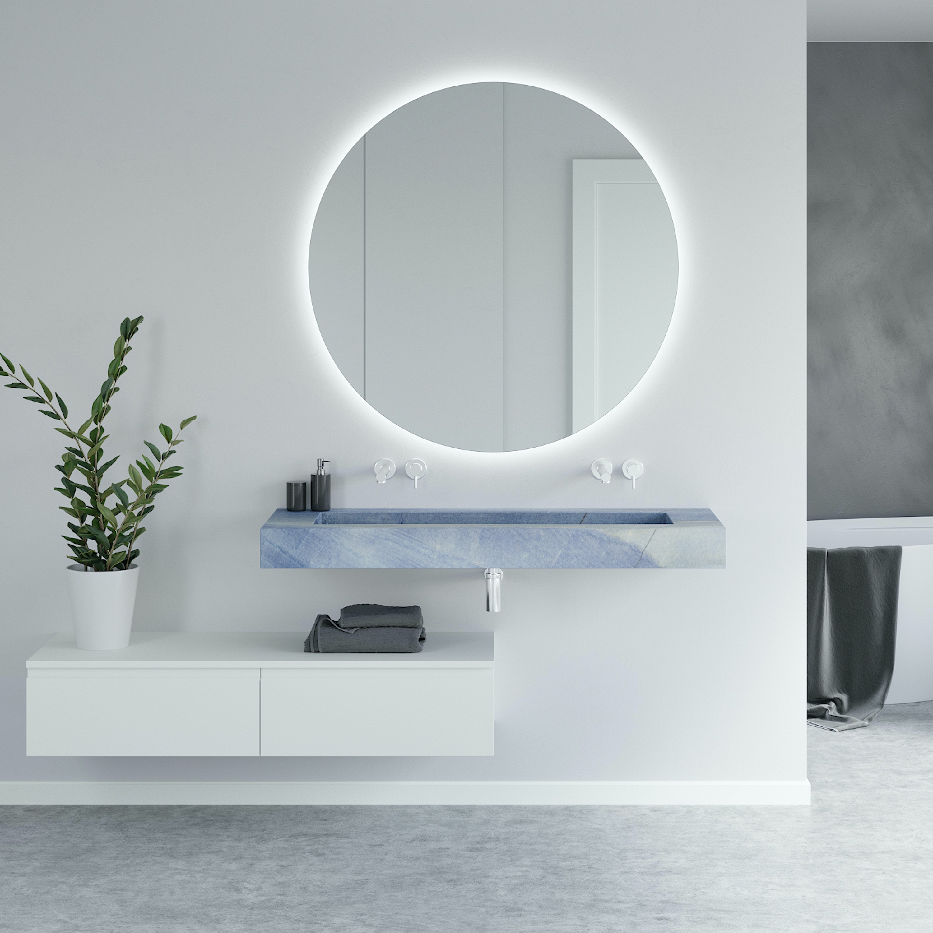 Mostrar el producto MARBLE | Lavabo suspendido Sagitta Plus Doble Seno de mármol Blue Macauba del fabricante Riluxa