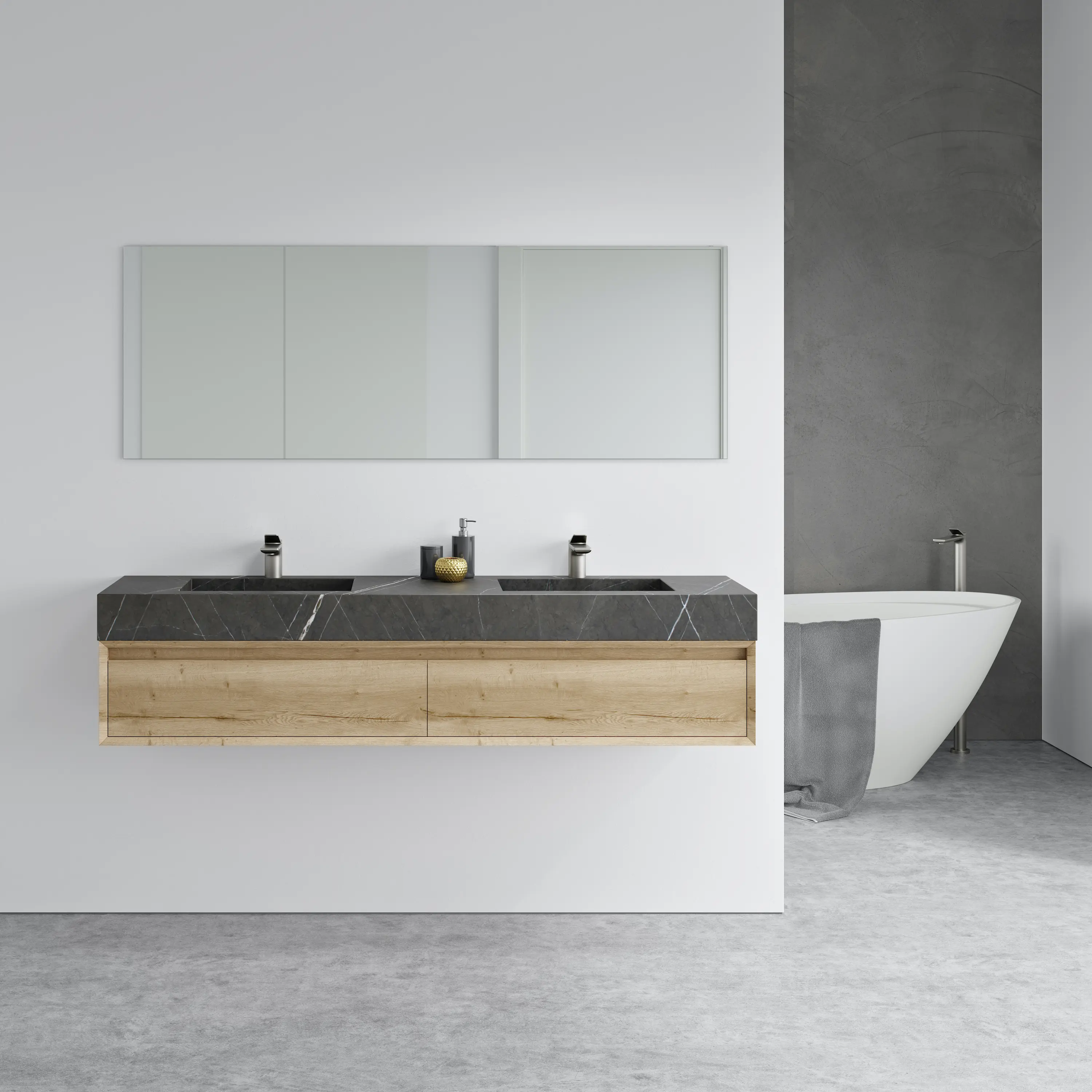Riluxa - MARBLE | Doppelwaschbecken Pegasus Aus Grey Ara-Marmor Nach Mass