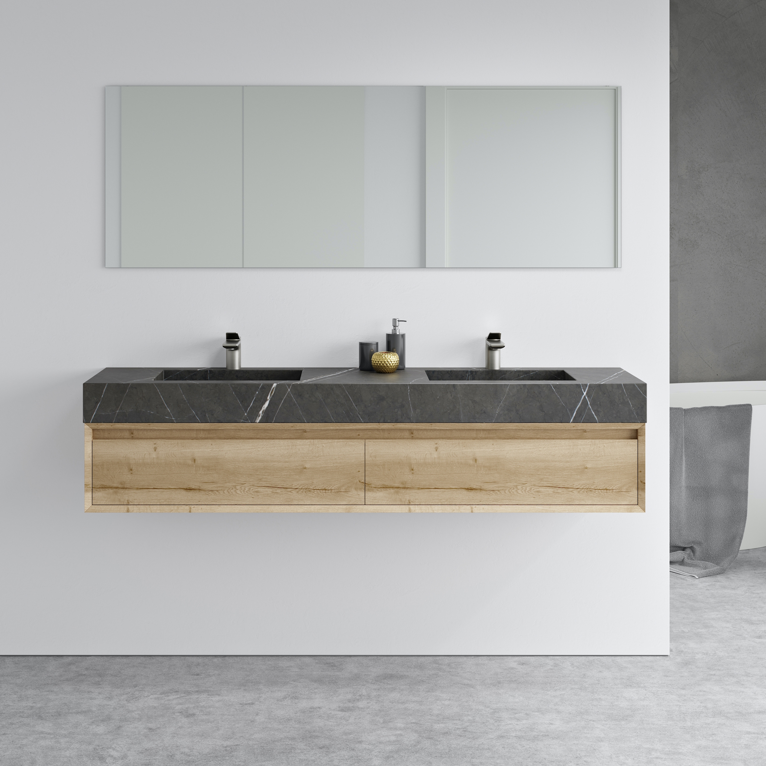 Mostrar el producto MARBLE | Lavabo suspendido Pegasus doble seno de mármol Grey Ara del fabricante Riluxa