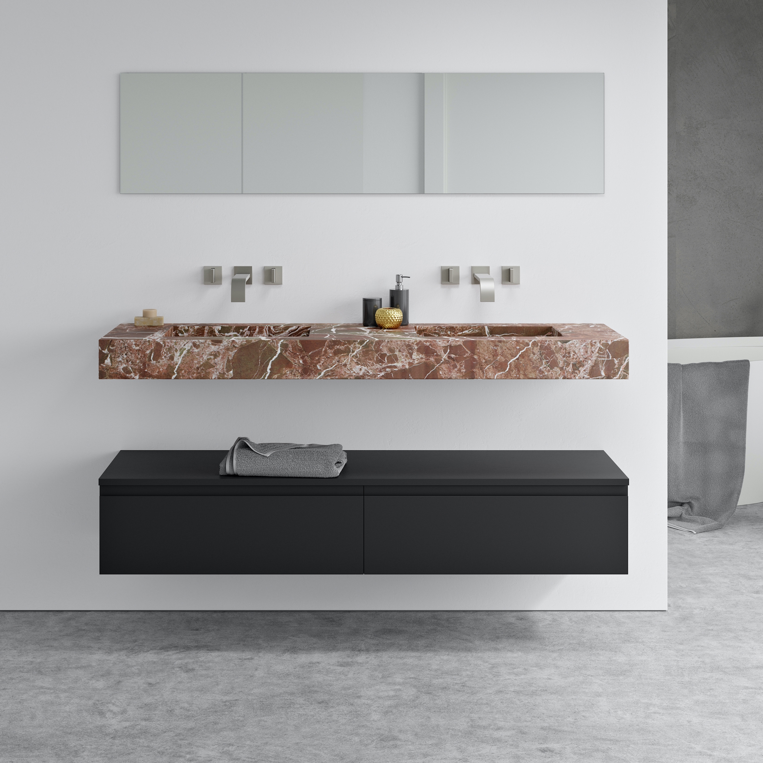 Mostrar el producto MARBLE | Lavabo suspendido Pegasus Doble Seno de mármol Rosso Levanto del fabricante Riluxa
