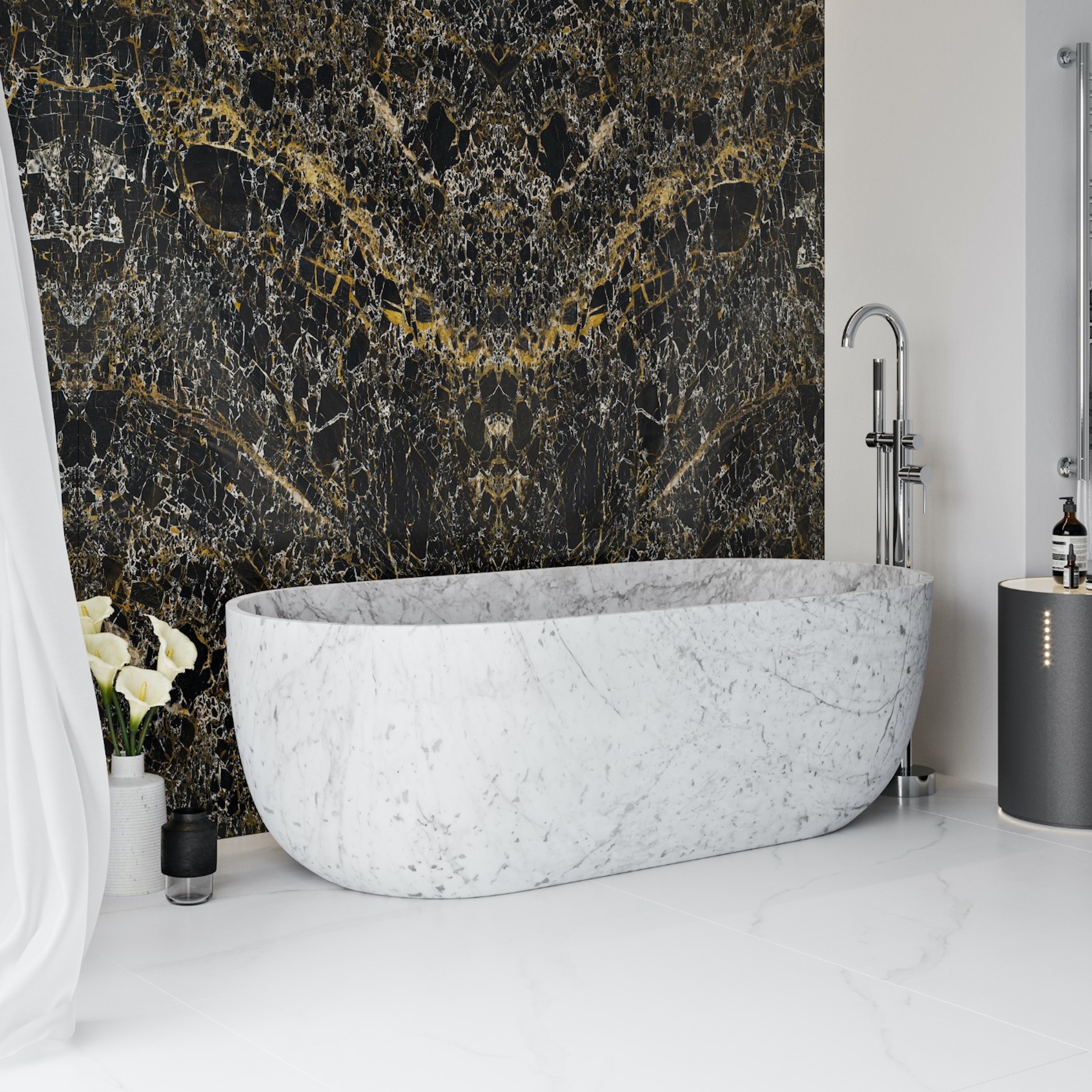 Display product MARBLE | Zurich White Carrara Marble Freestanding Bathtub from manufacturer Riluxa