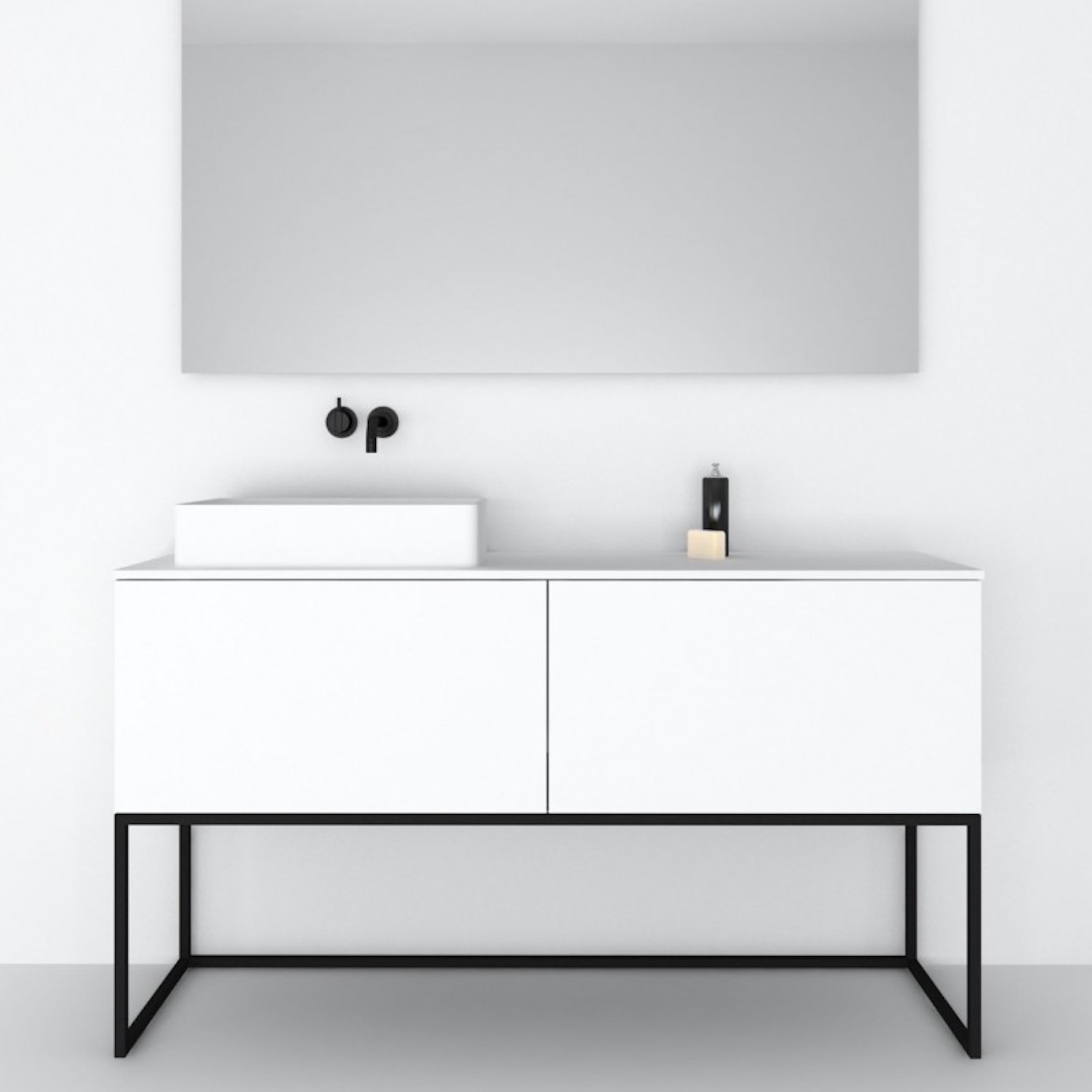 Display product MDF | Combi Freestanding MDF Vanity Cabinet - Steel Base - 2 drawers from manufacturer Riluxa