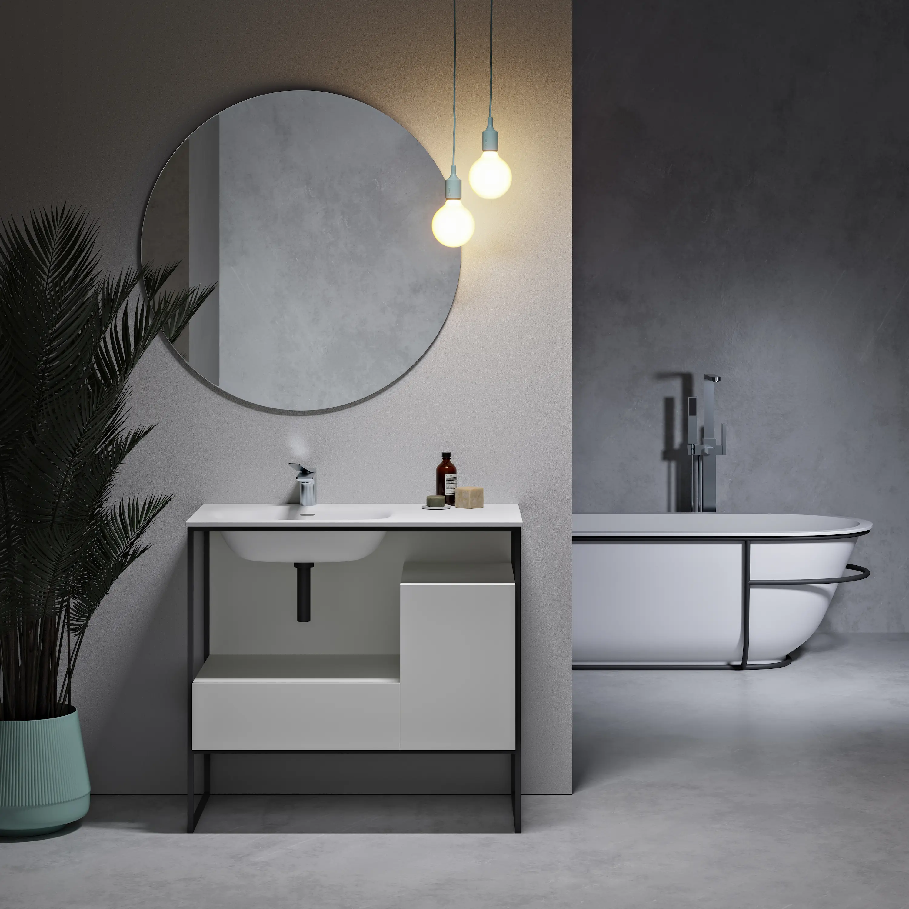 Riluxa - SOLID SURFACE | Mueble independiente Amsterdam con lavabo de solid surface - 2 cajones