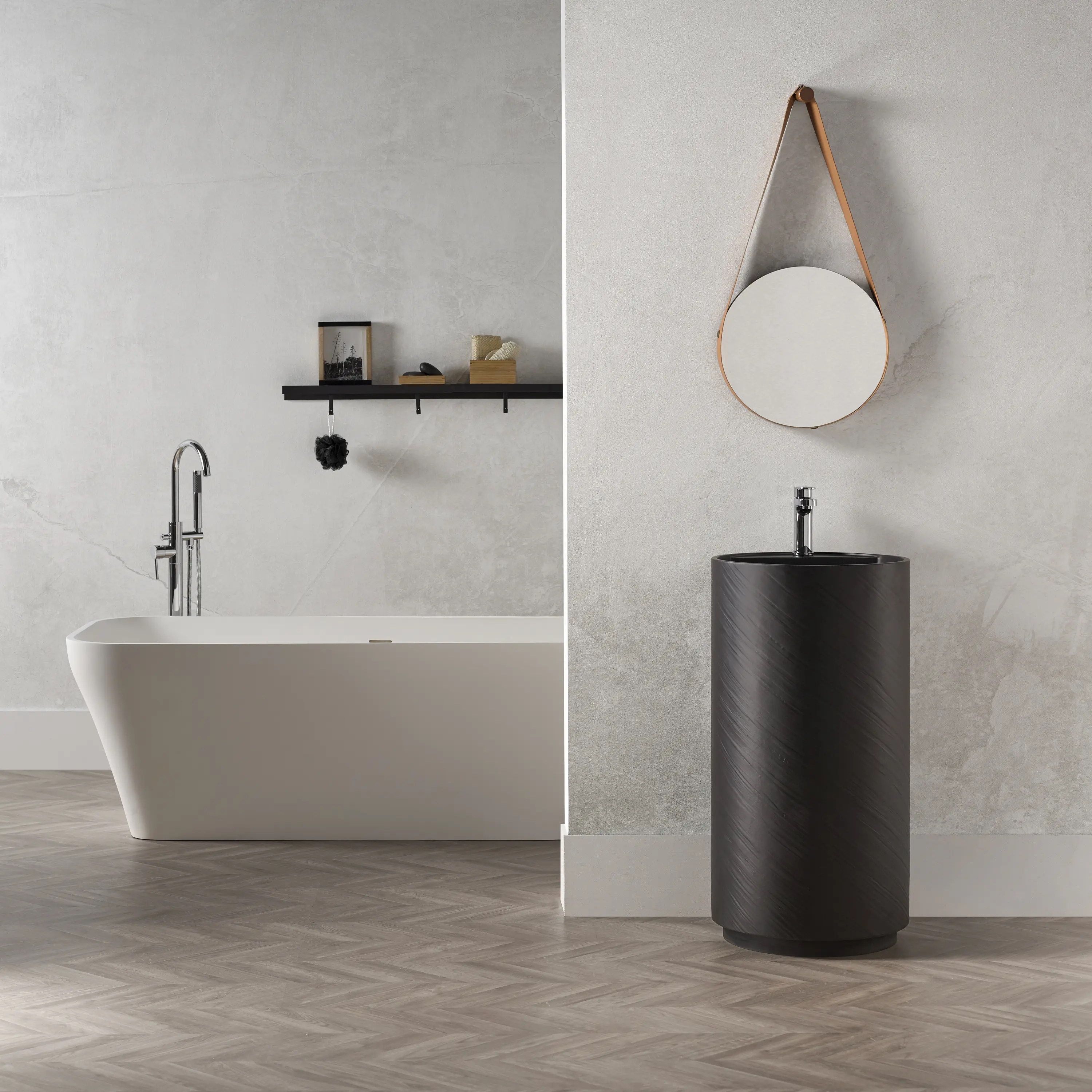 Riluxa - SOLID SURFACE | Dusk Solid Surface Freestanding Washbasin - Black