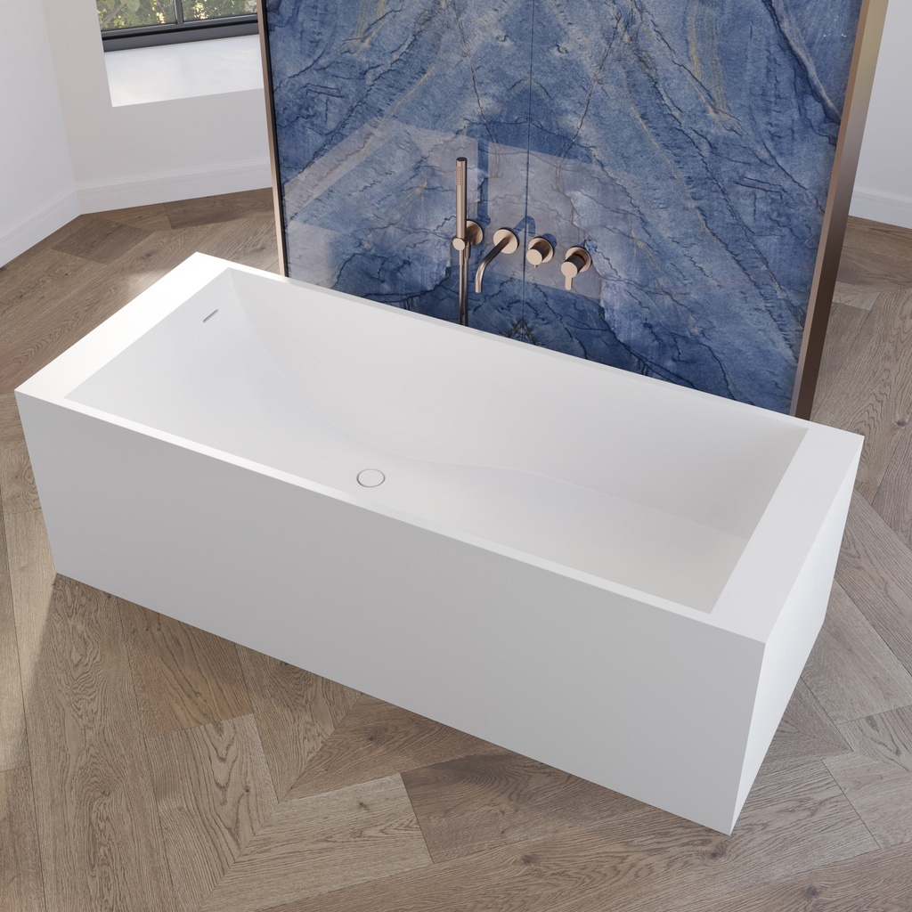 Display product MINERAL STONE® | Biham Freestanding Solid Surface Bathtub with shelves from manufacturer Riluxa