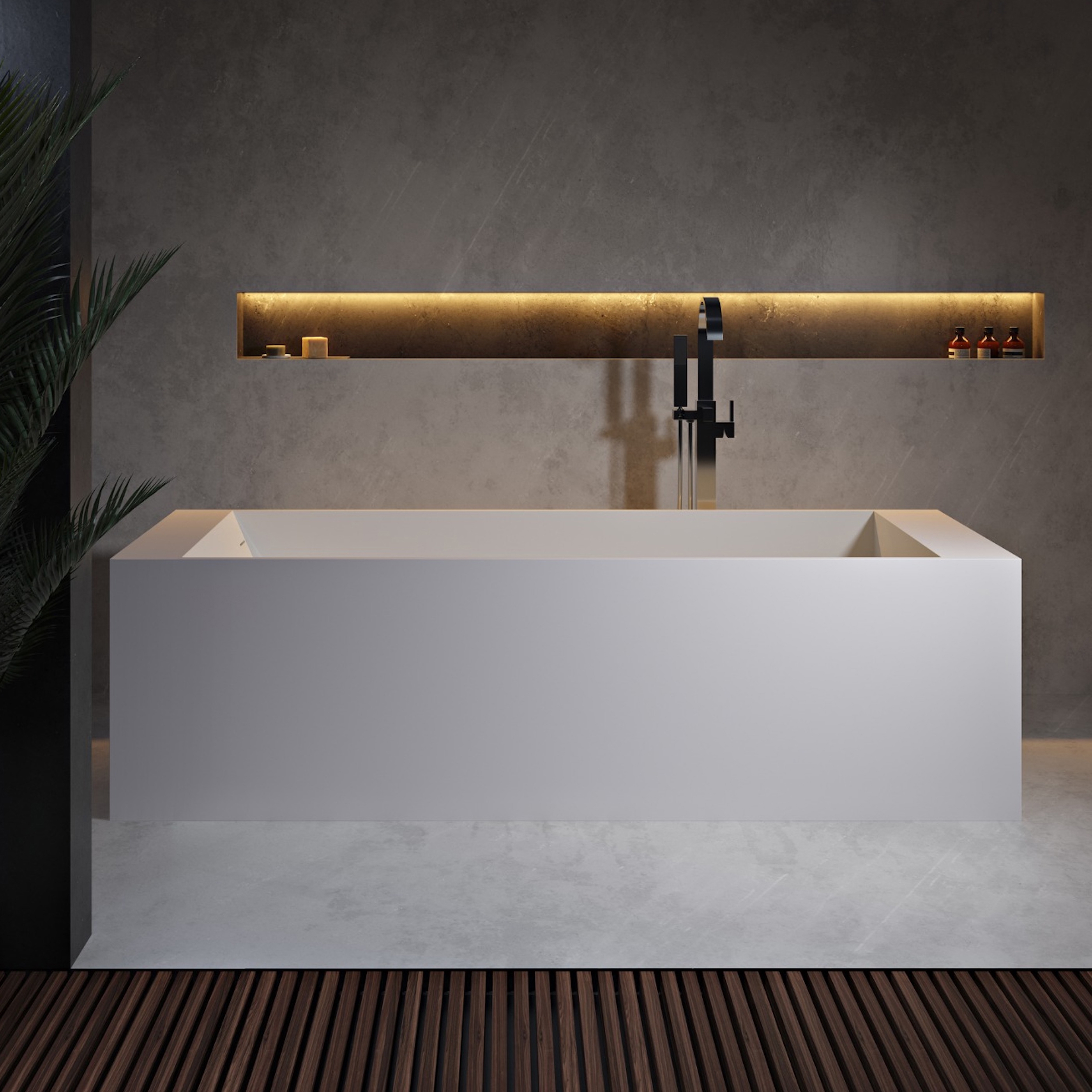 Produkt SOLID SURFACE | Freistehende Badewanne Biham 180cm Regalfach Seite des Herstellers Riluxa anzeigen