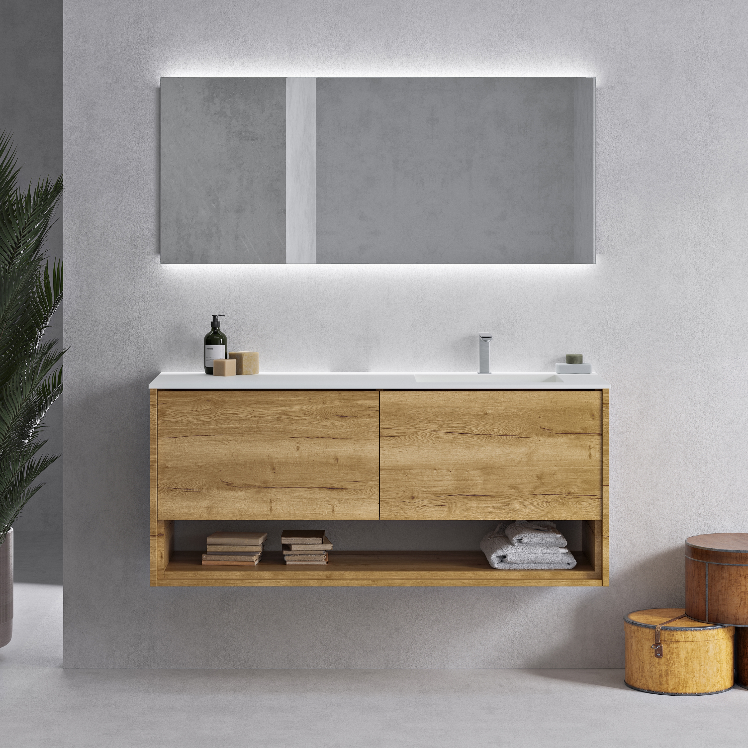 SOLID WOOD | waschtisch Corian® Sagitta + Möbelstück Carthage Eiche Massiv-Schrank