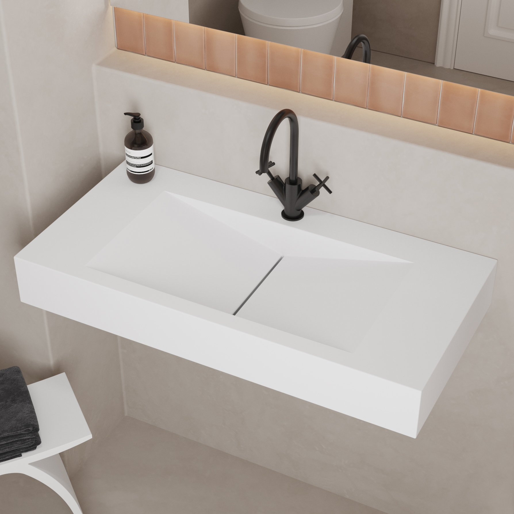 Produkt SOLID SURFACE | Anemone Solid Surface Wall Mounted Washbasin - 90cm des Herstellers Riluxa anzeigen