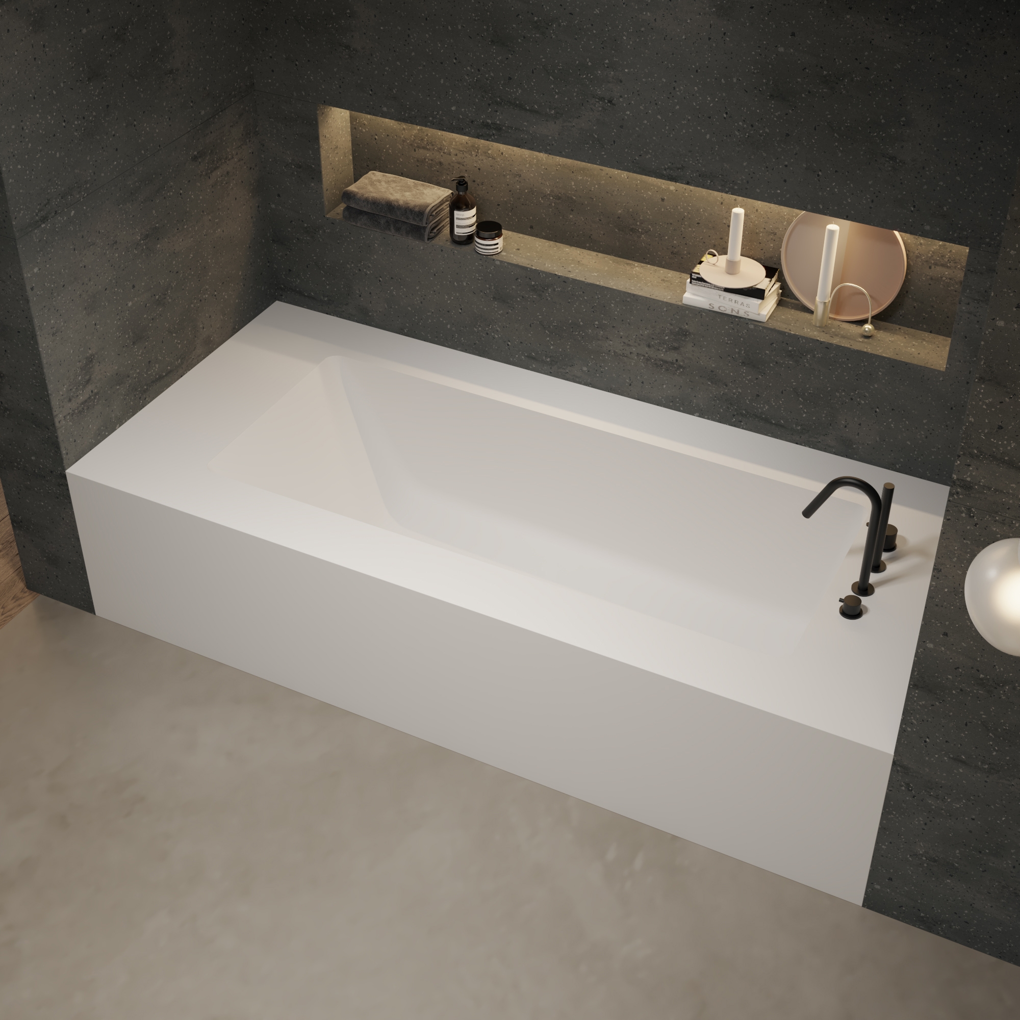 Display product CORIAN® | AQUILA Built-in DuPont™ Corian® Bathtub - 1 Panel from manufacturer Riluxa