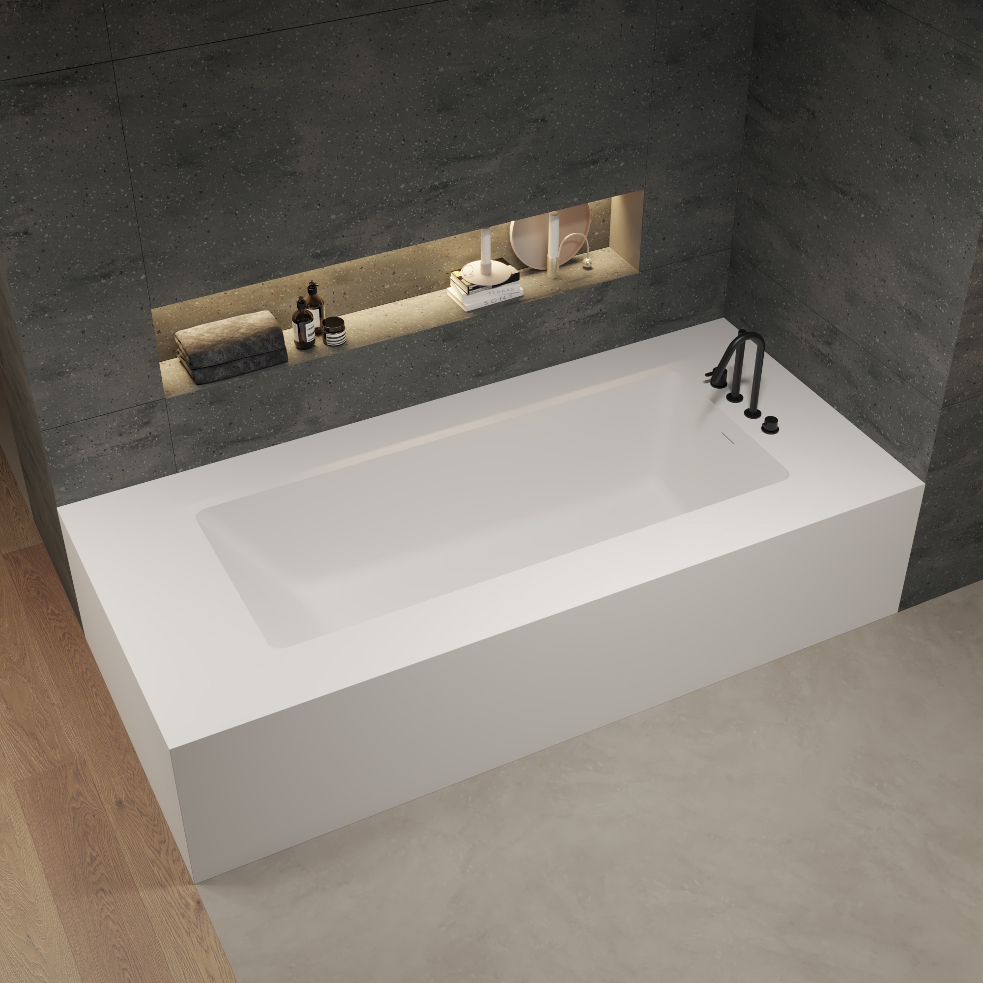 Display product CORIAN® | AQUILA Built-in DuPont™ Corian® Bathtub - 2 Panels from manufacturer Riluxa