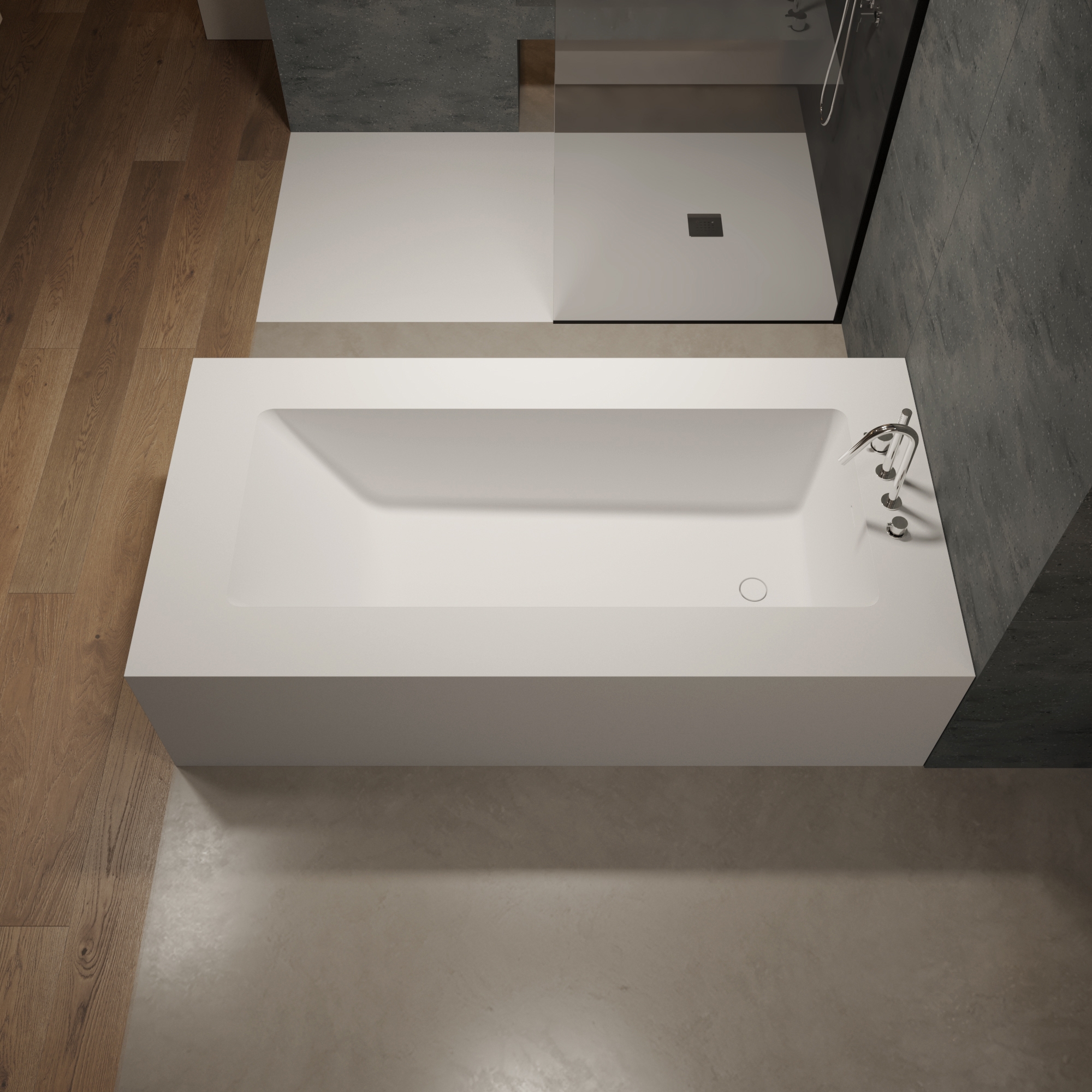 Display product CORIAN® | AQUILA Built-in DuPont™ Corian® Bathtub - 3 Panels from manufacturer Riluxa