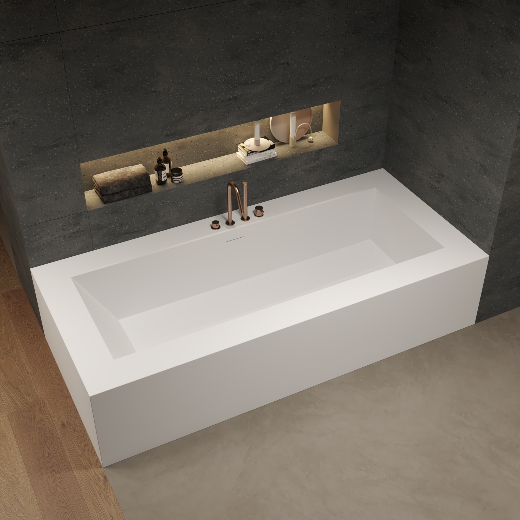 Display product CORIAN® | Cassiopeia Built-in DuPont™ Corian® Bathtub - 2 panels from manufacturer Riluxa