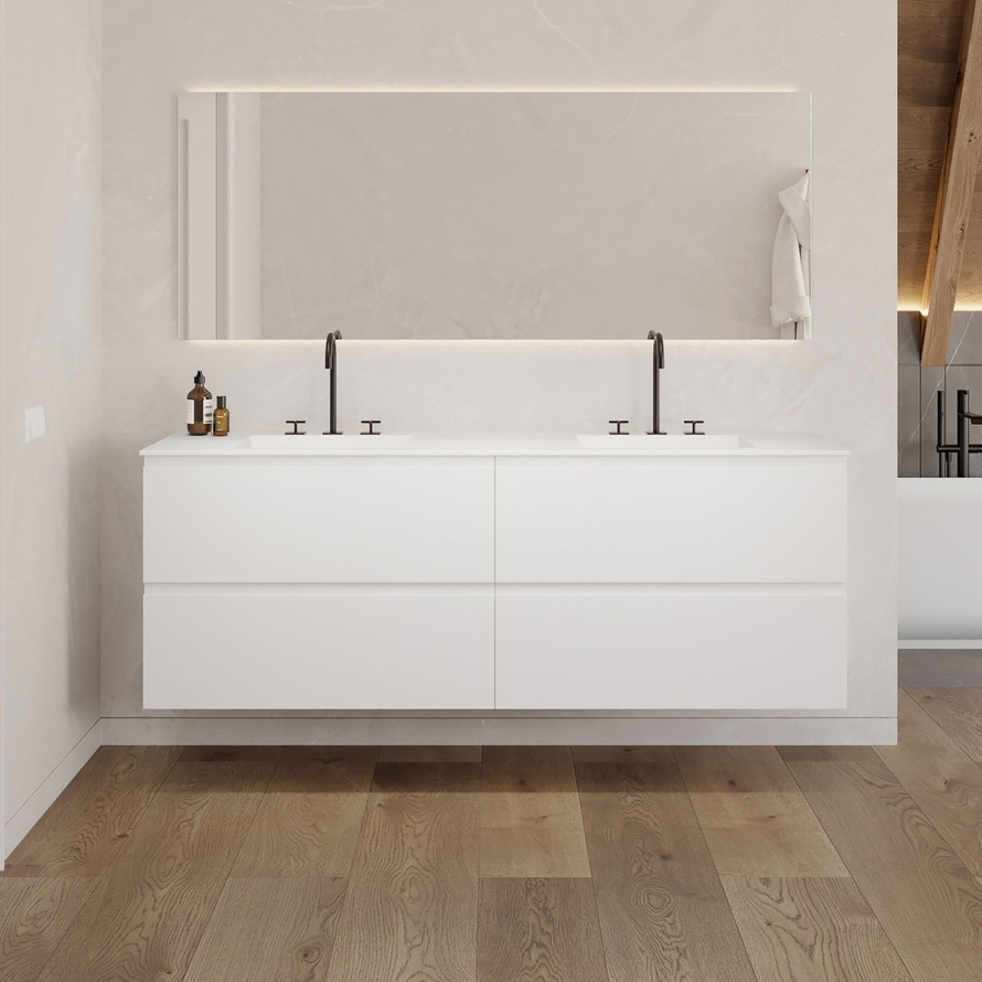 Afficher le produit MDF | Ensemble Meuble suspendu Gaia Classic et Plan-Vasque Corian® - 4 Tiroirs du fabricant Riluxa