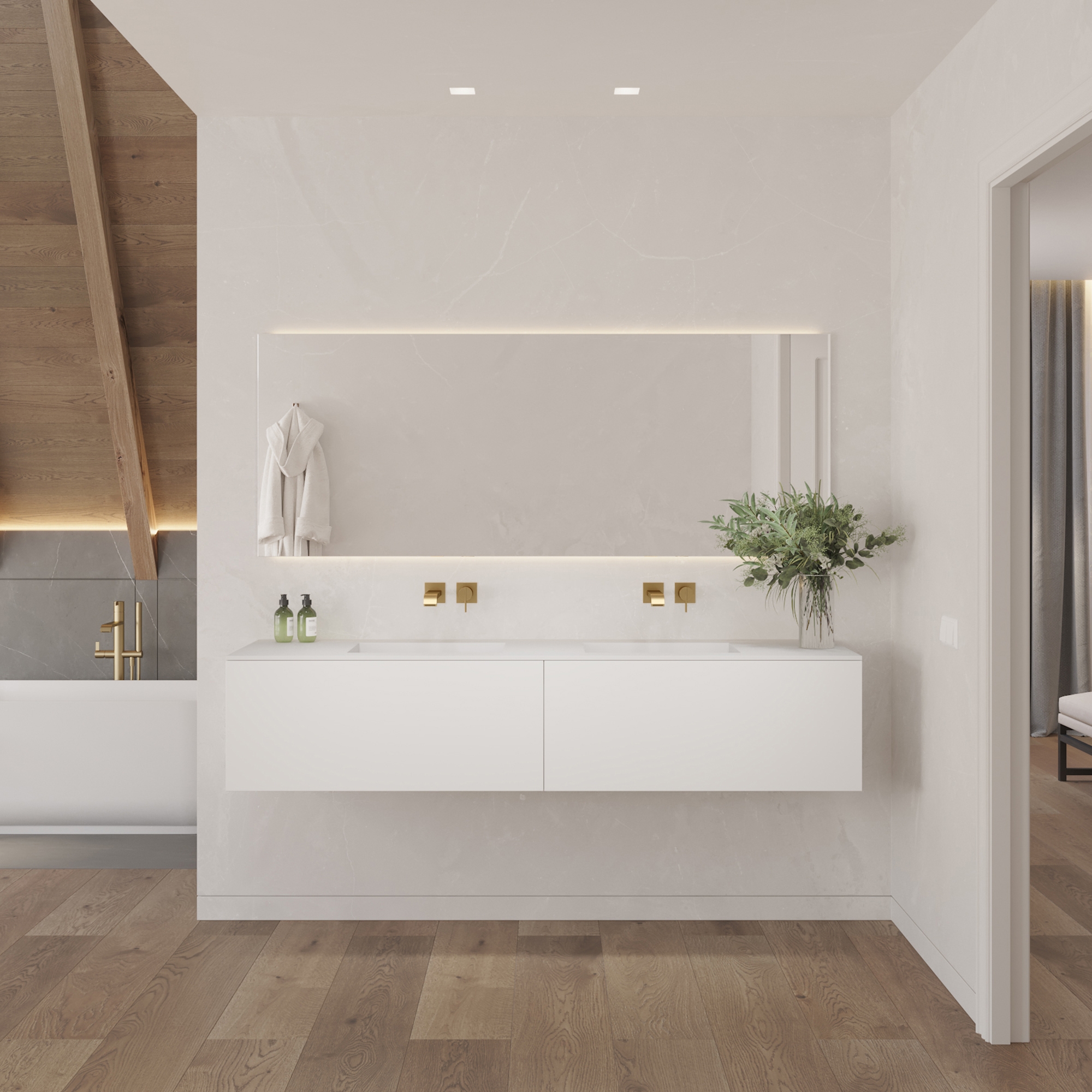 Produkt MDF + CORIAN® | Doppelwaschtisch aus Corian® Sagitta + Gaia Classic Wand- Unterschrank aus MDF - 1x2 Schubladen des Herstellers Riluxa anzeigen